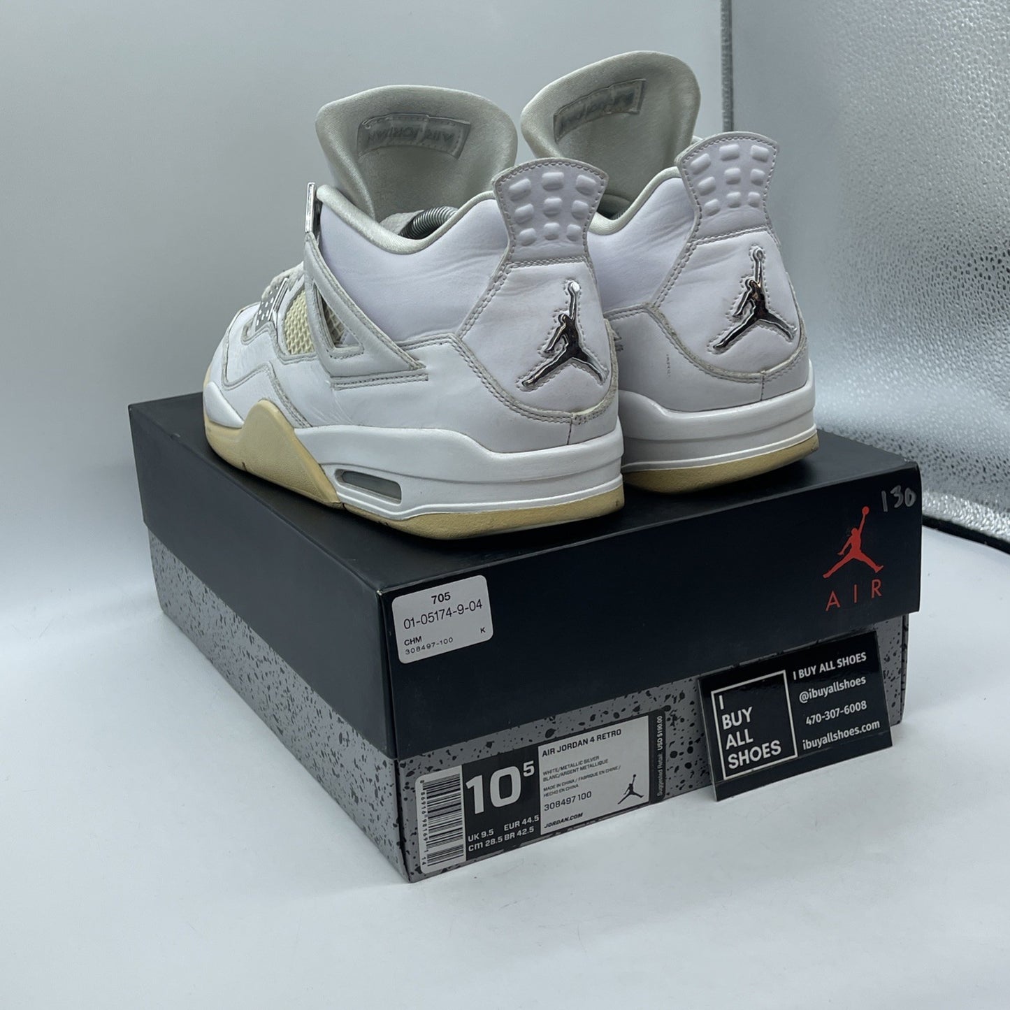 Size 10.5 - Jordan 4 Retro Mid Pure Money White Silver Leather (308497-100)