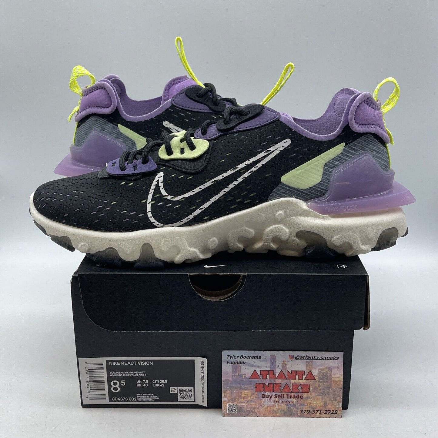 Size 8.5 - Nike React Vision Gravity Purple Black White Yellow (CD4373-002)