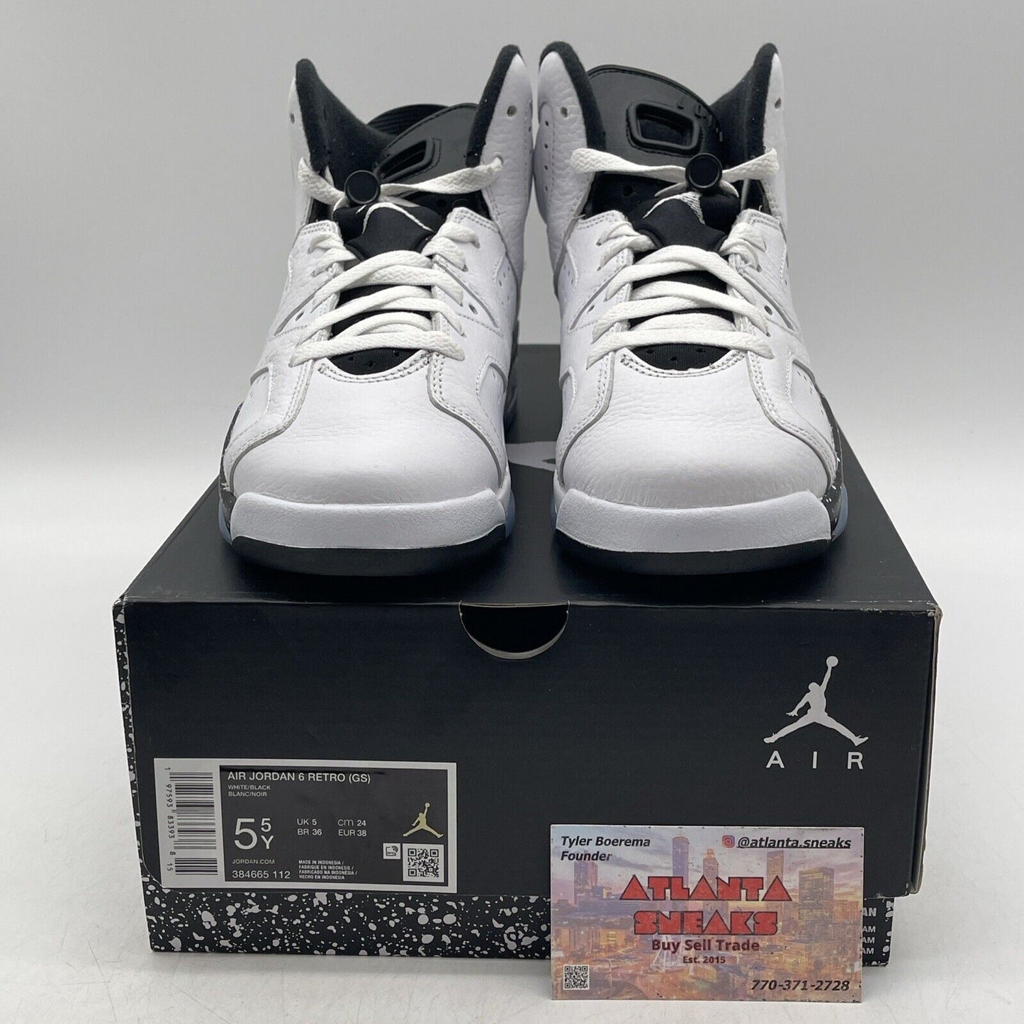 Size 5.5Y - Jordan 6 Retro Reverse Oreo White Black Leather (384665 112)