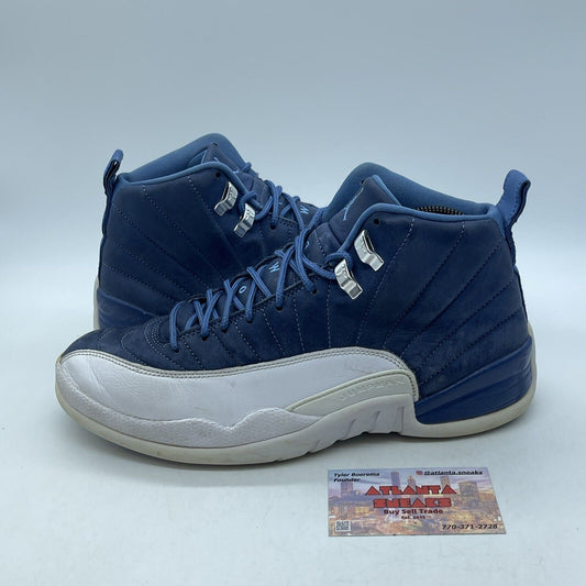 Size 9.5 - Jordan 12 Retro Indigo Blue White Silver Leather (130690-404)