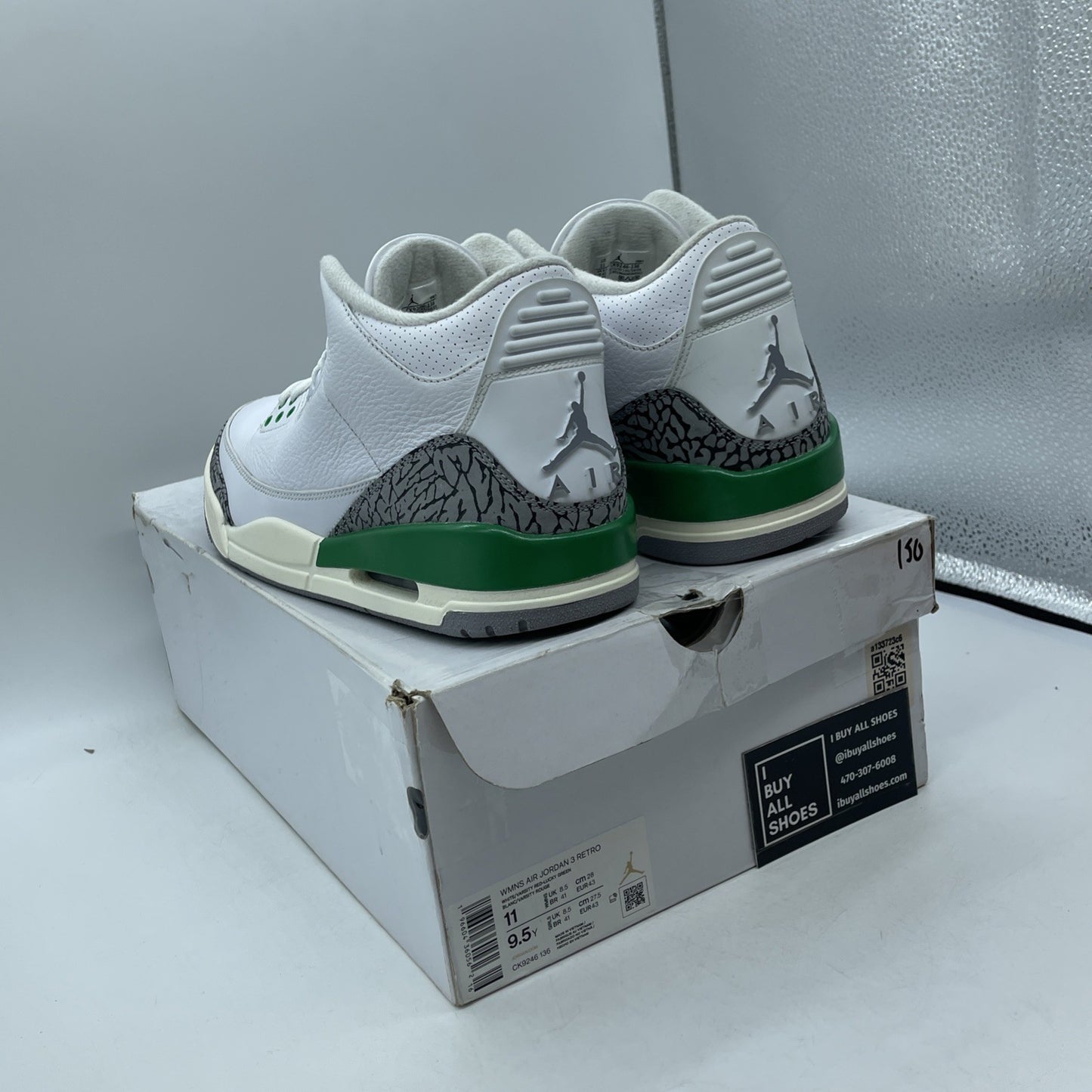 Size 11W - Jordan 3 Retro Lucky Green Grey White Suede Leather (CK9246-136)