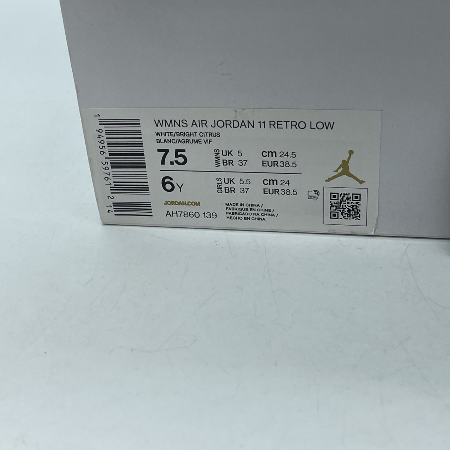 Size 7.5W - Air Jordan 11 Retro Low Bright Citrus White Leather (AH7860-139)