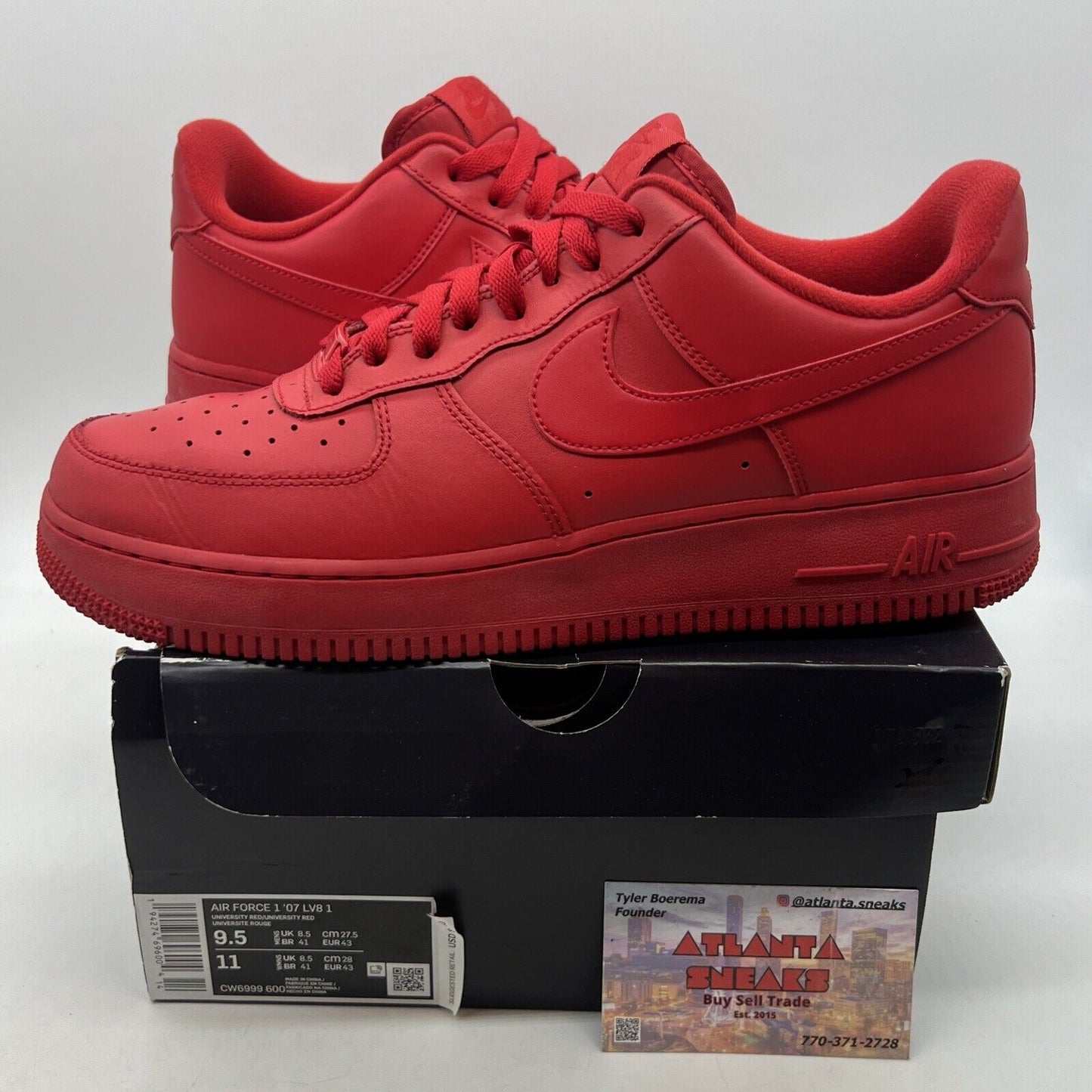 Size 9.5 - Nike Air Force 1 Low Triple Red Leather (CW6999-600)