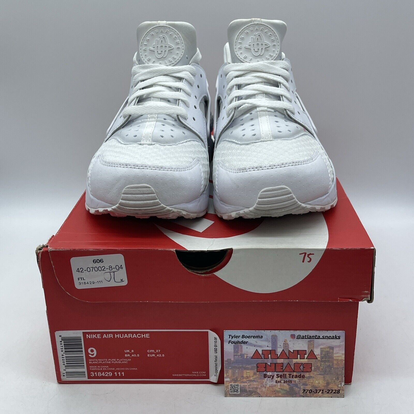 Size 9 - Nike Air Huarache All White Suede Leather (318429-111)