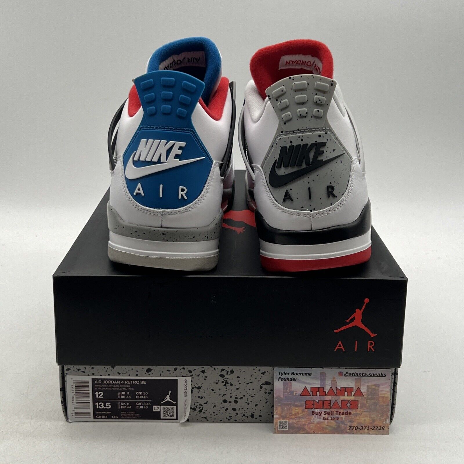 Size 12 - Jordan 4 Retro SE Mid What The 4 White Blue Red Leather  (CL1184-146)