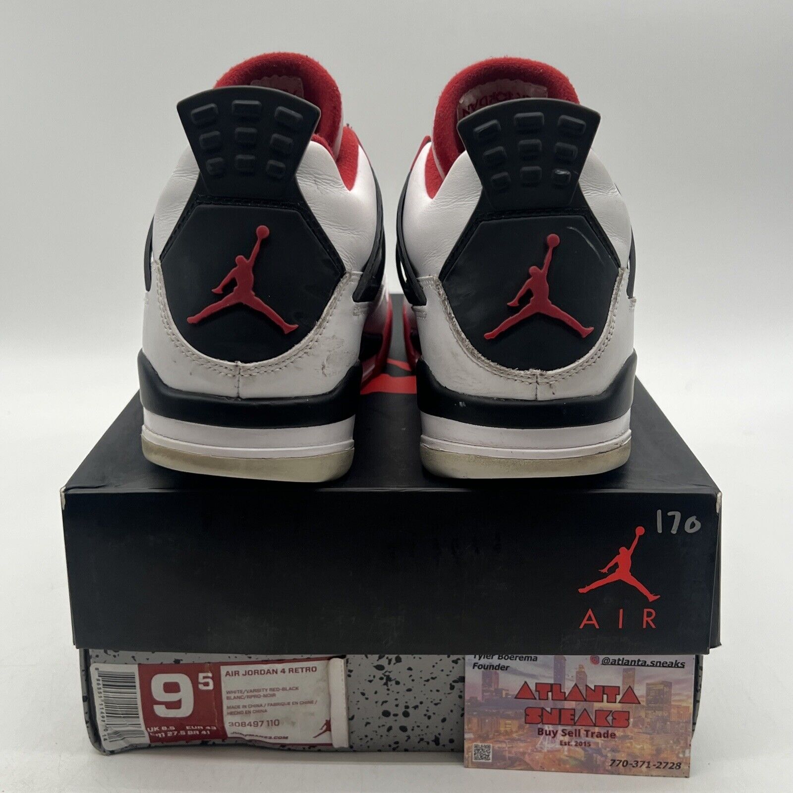 Size 9.5 - Jordan 4 Retro Fire Red 2012 White Red Black (308497-110)