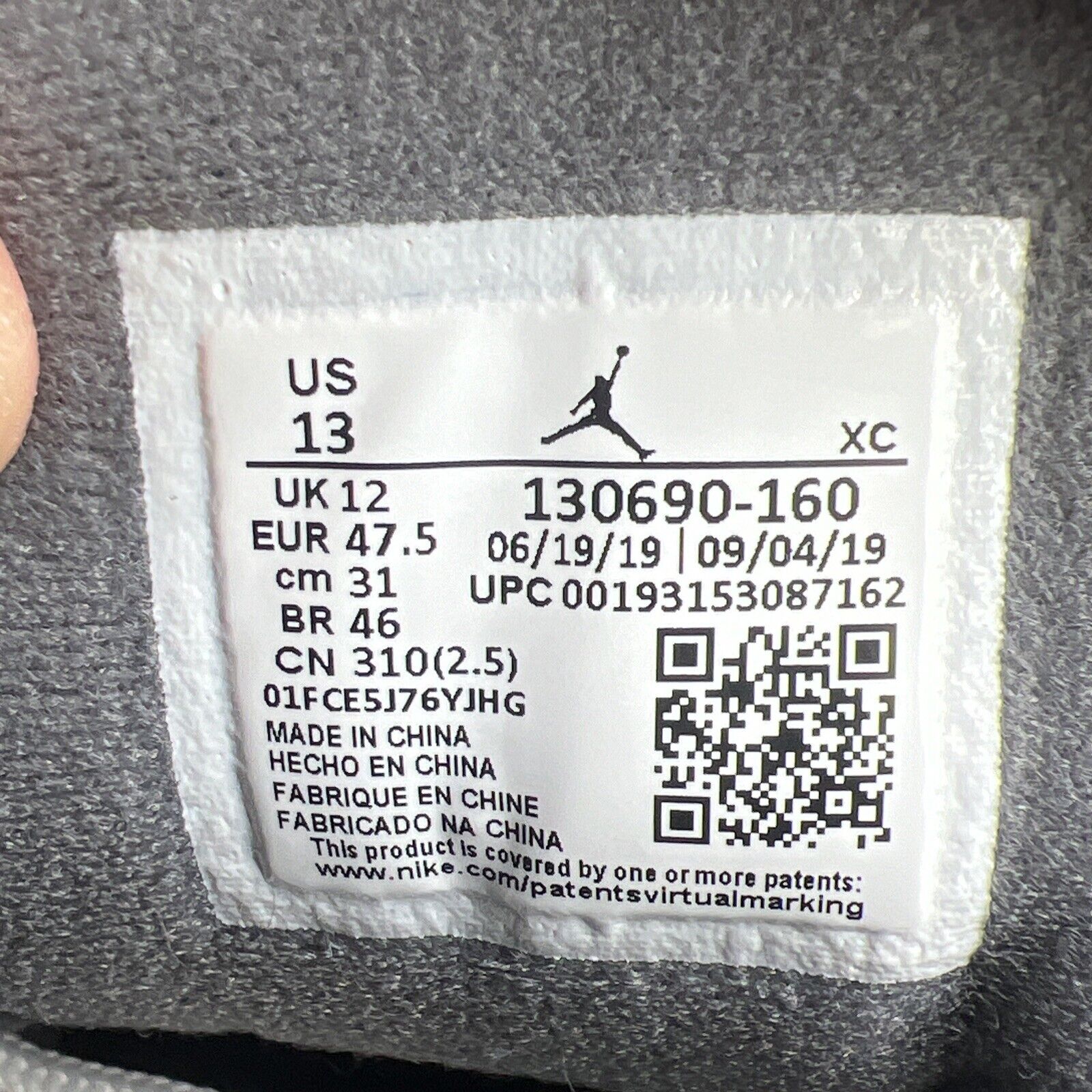 Size 13 - Air Jordan 12 Retro Dark Grey White Leather (130690-160)