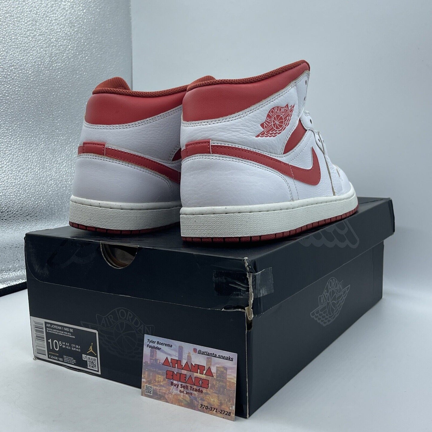 Size 10.5 - Air Jordan 1 Mid SE White Dune Red Leather (FJ3458-160)