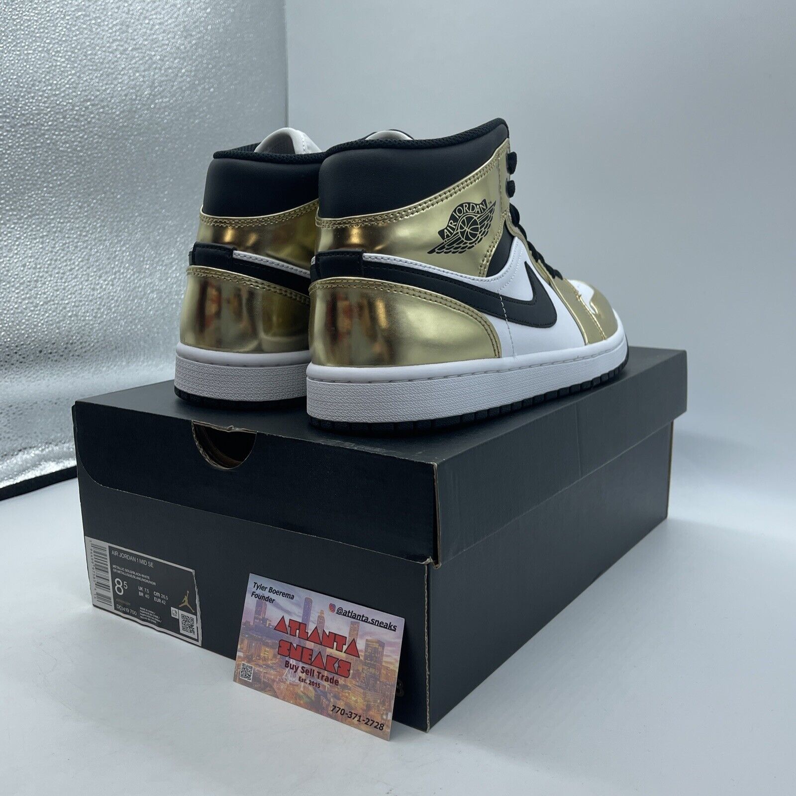 Size 8.5 - Jordan 1 Mid SE Metallic Gold 2020 White Black Leather (DC1419-700)