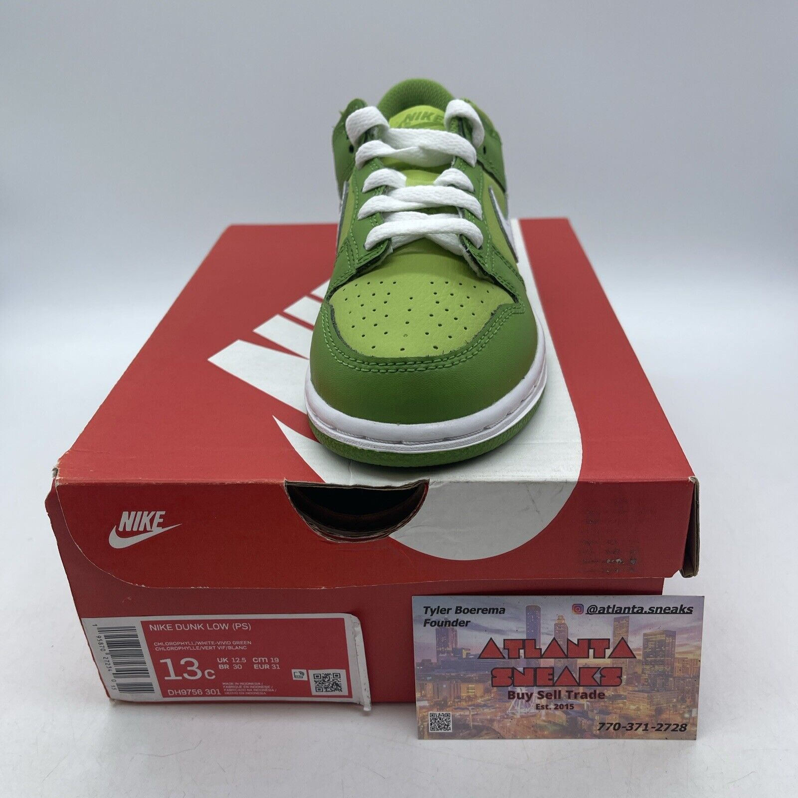 Size 13C (PS) - Nike Dunk Low Chlorophyll Green White Leather (DH9756-301)