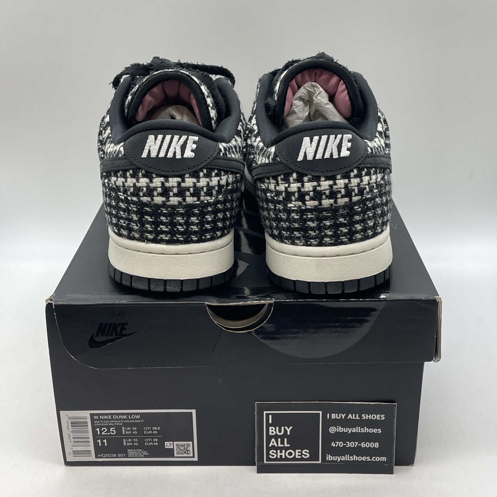 Size 12.5W - Harris Tweed x Nike Dunk Low Black Phantom  (HQ5036-901)