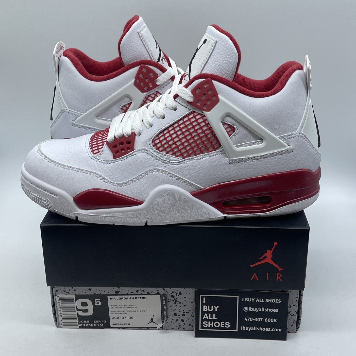 Size 9.5 - Jordan 4 Retro alternate 89 2016 White Red Leather (308497-106)
