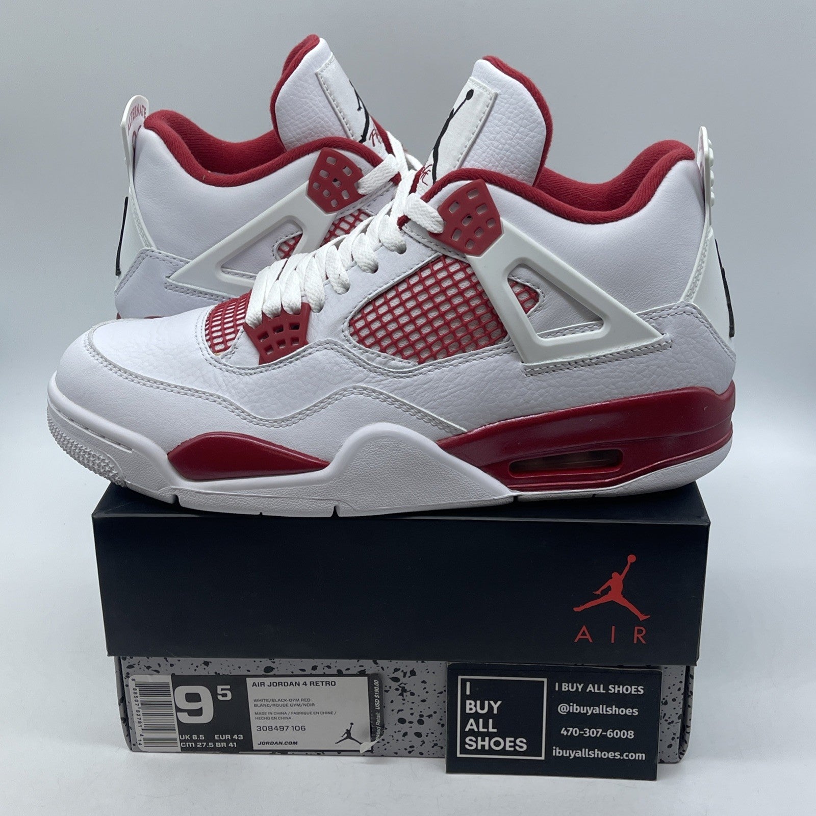 Size 9.5 - Jordan 4 Retro alternate 89 2016 White Red Leather (308497-106)