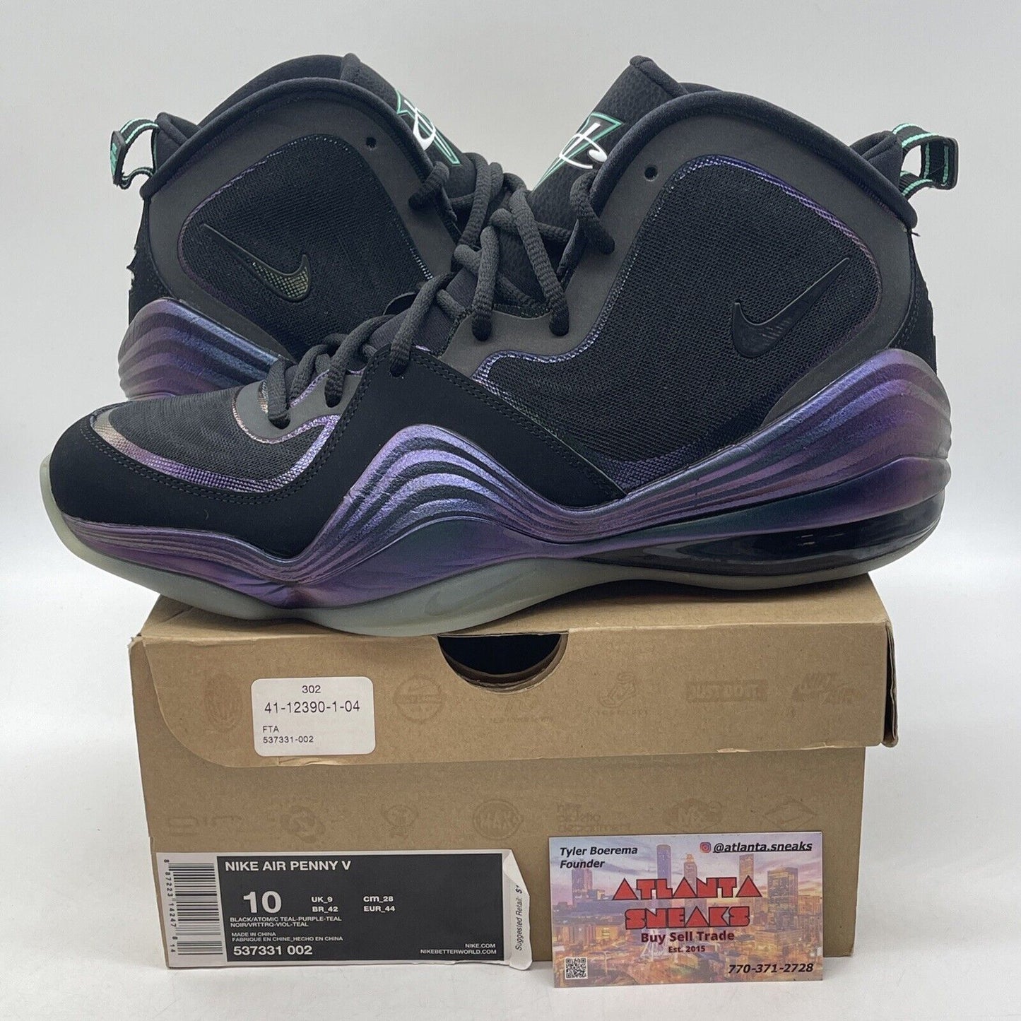 Size 10 - Nike Air Penny 5 Invisibility Cloak Black Purple Suede (537331-002