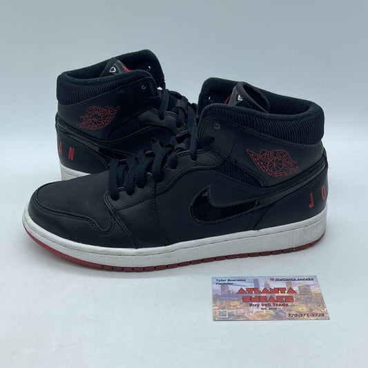 Size 9.5 - Air Jordan 1 Retro Mid Bred Black Red White Leather (BQ6578-001)