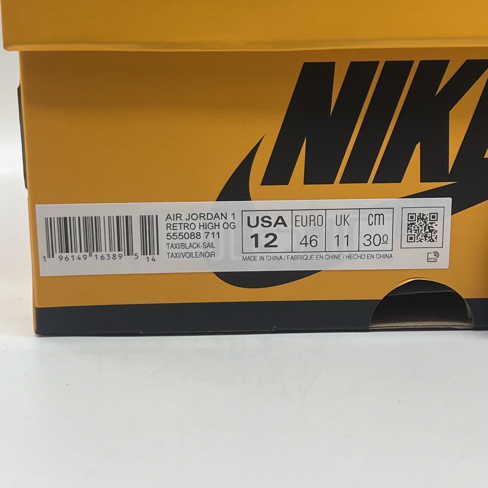 Size 12 - Jordan 1 Retro OG High Yellow Toe Brand New Og All