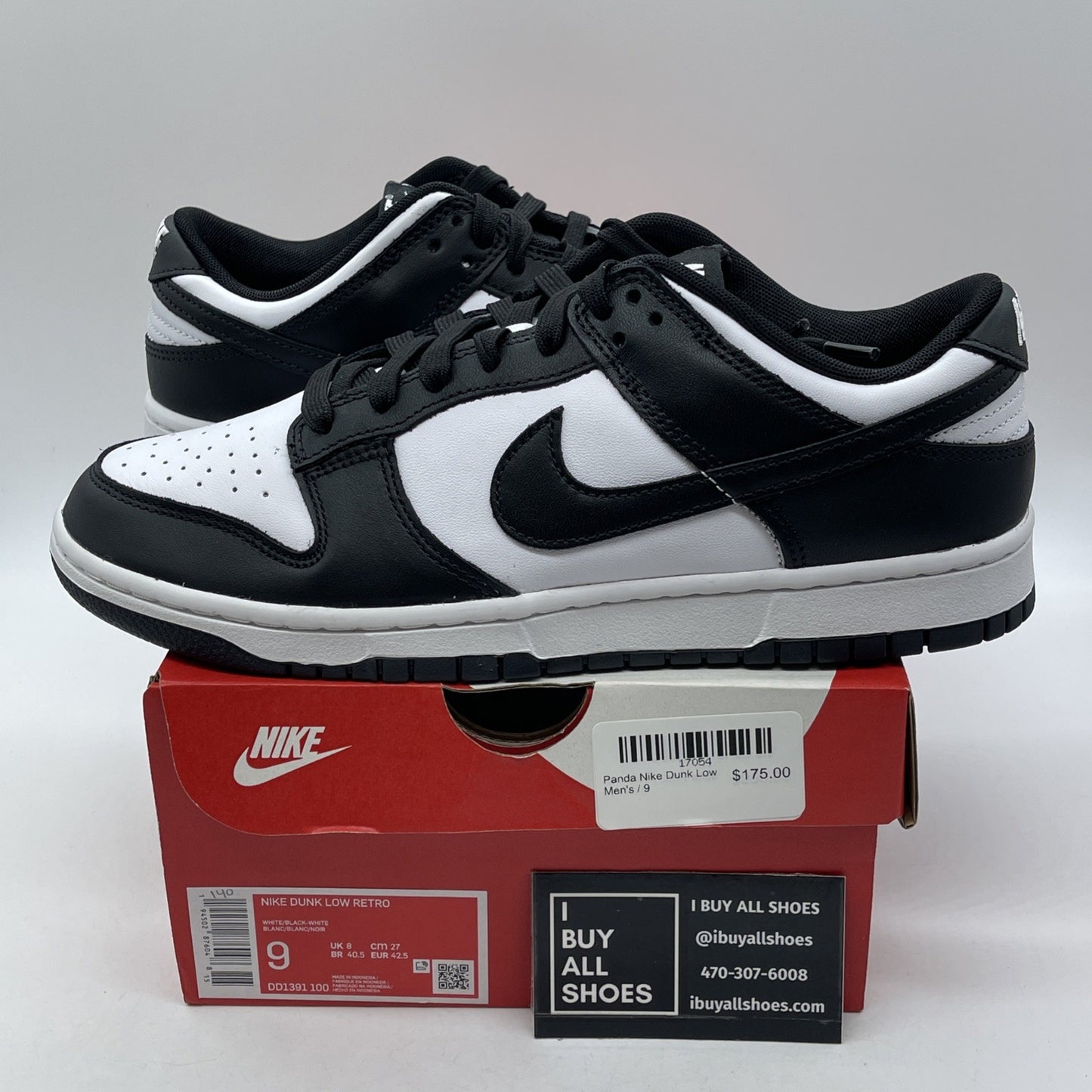Size 9 - Nike Dunk Low Black White Leather (DD1391-100)
