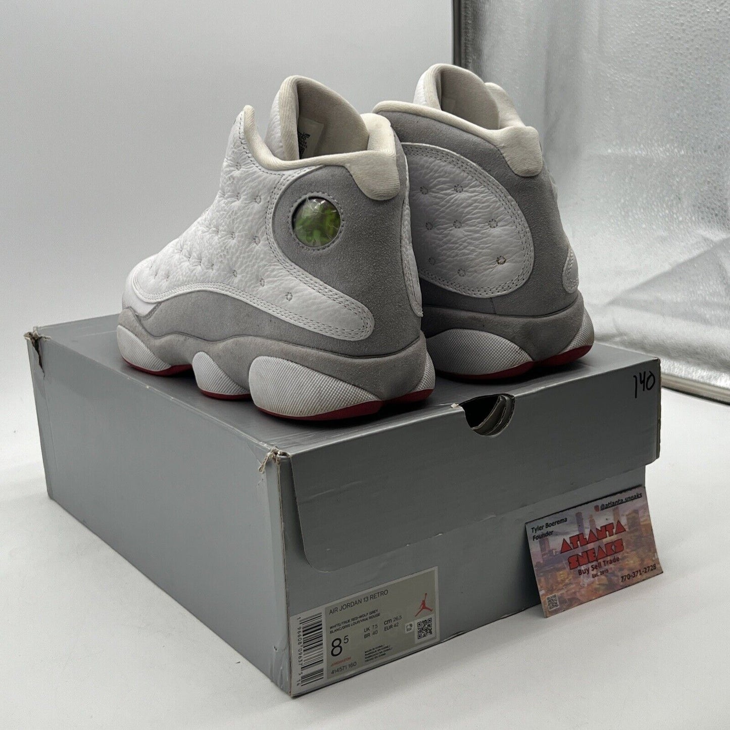 Size 8.5 - Air Jordan 13 Retro White Wolf Grey White Leather Suede (414571-160)