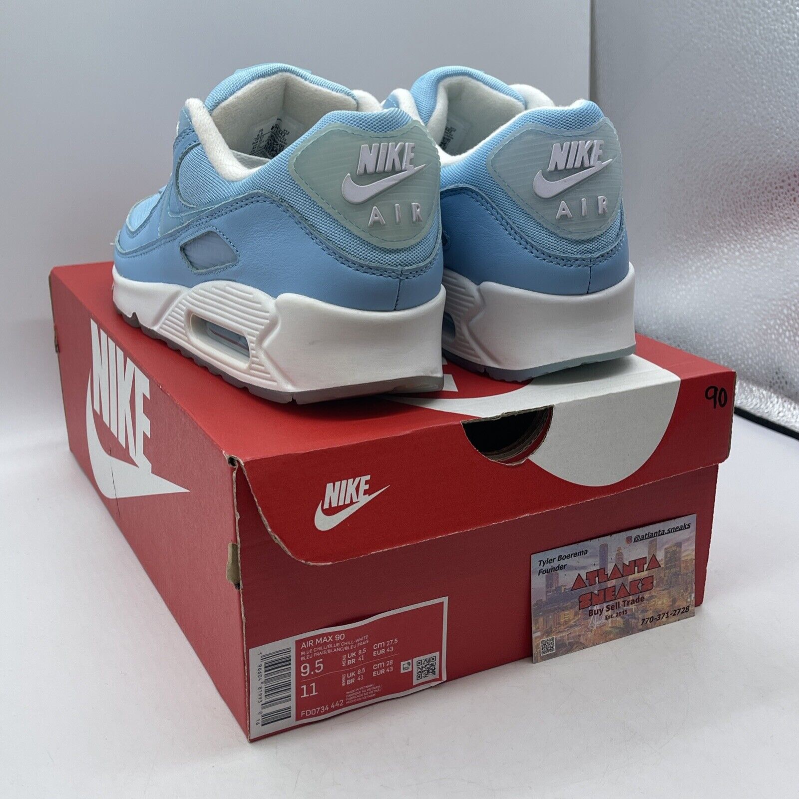 Size 9.5 - Nike Air Max 90 Blue Chill White Suede Leather (FD0734-442)