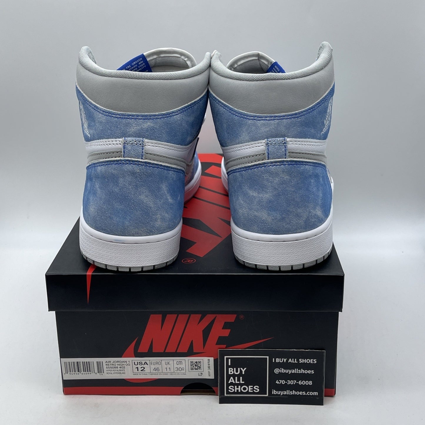 Size 12 - Air Jordan 1 Retro OG High Hyper Royal Blue White Leather (555088-402)