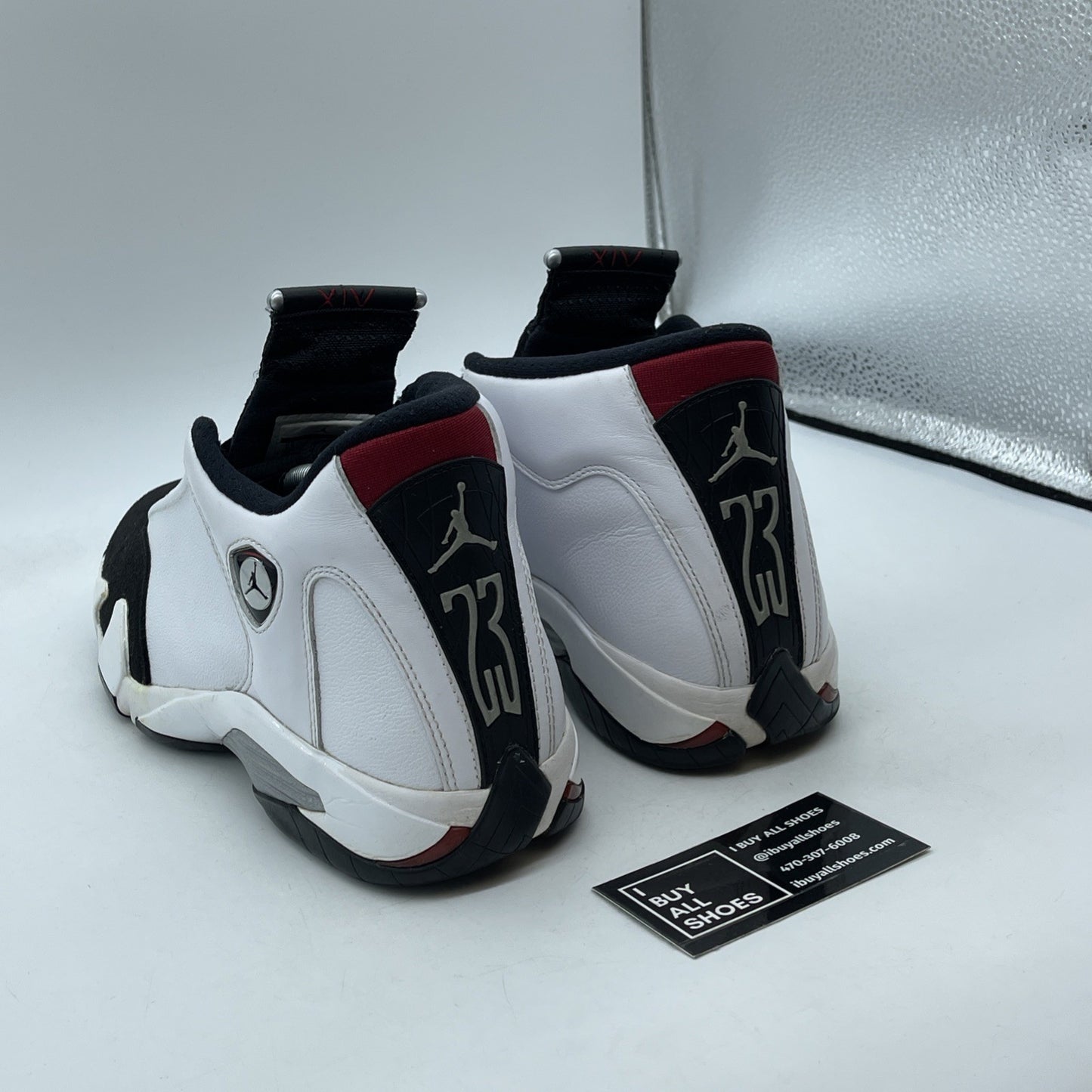 Size 9.5 - Air Jordan 14 Retro 2014 Black Toe White Red Leather (487471-102)