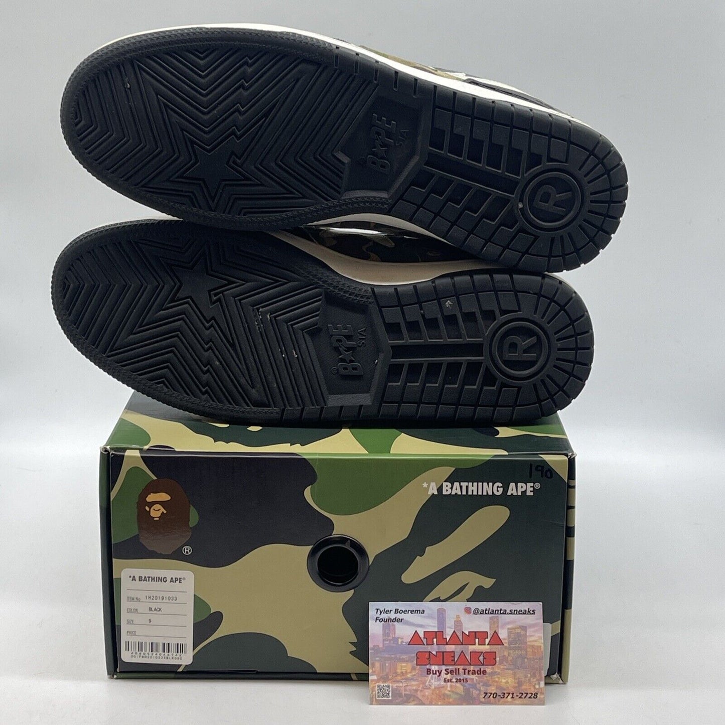 Size 9 - A Bathing Ape Sk8 Sta Black Camo White Black  Leather (1H20191033)