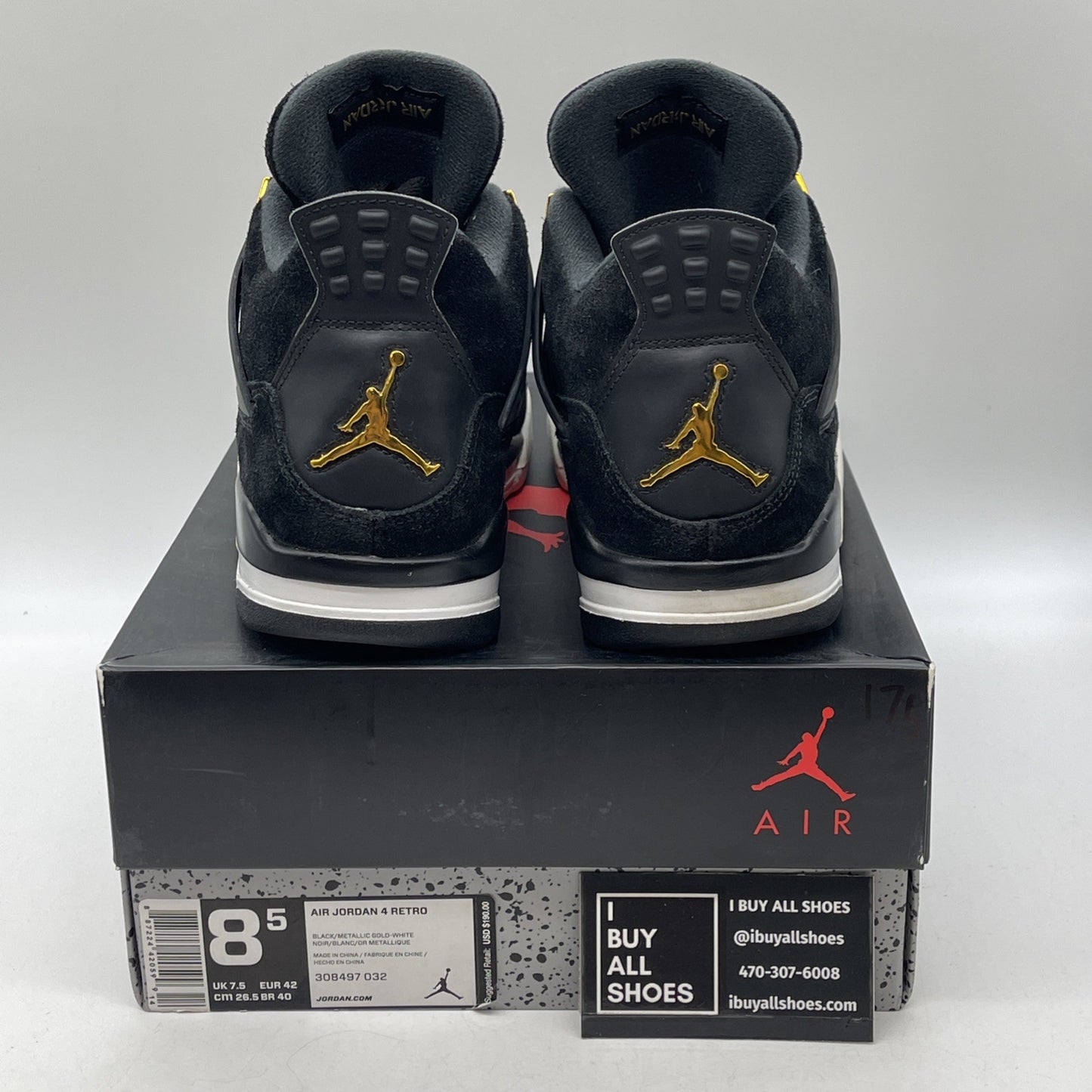 Size 8.5 - Jordan 4 Retro Royalty Black Gold Suede (308497-032)