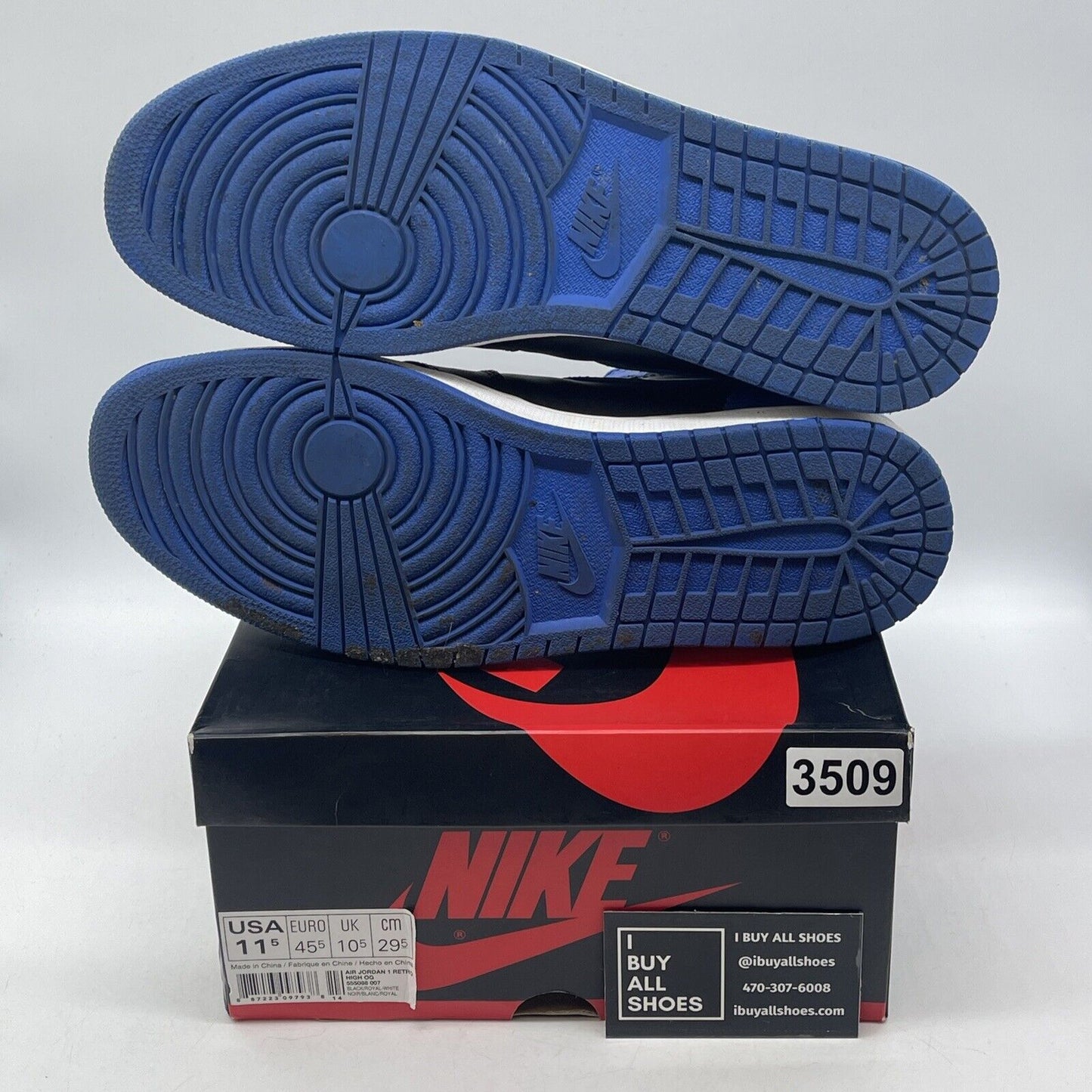 Size 11.5 - Jordan 1 Retro OG High Royal Blue Black White Leather (555088-007)