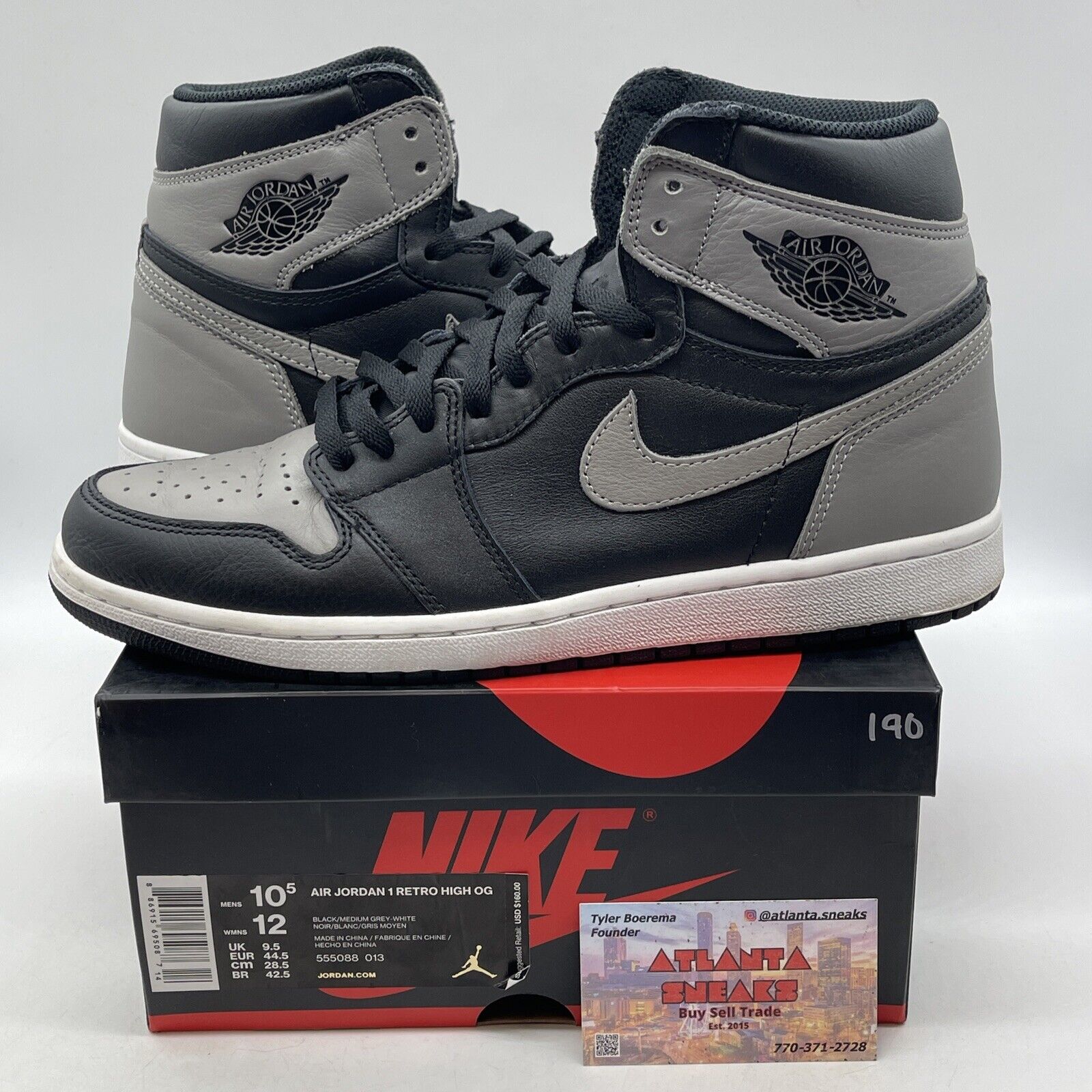 Size 10.5 - Jordan 1 Retro OG High Shadow Black Grey White Leather (555088-013)