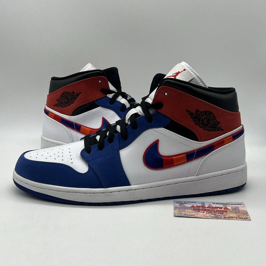 Size 12 - Jordan 1 Mid Multicolored Swoosh Blue Red White Leather