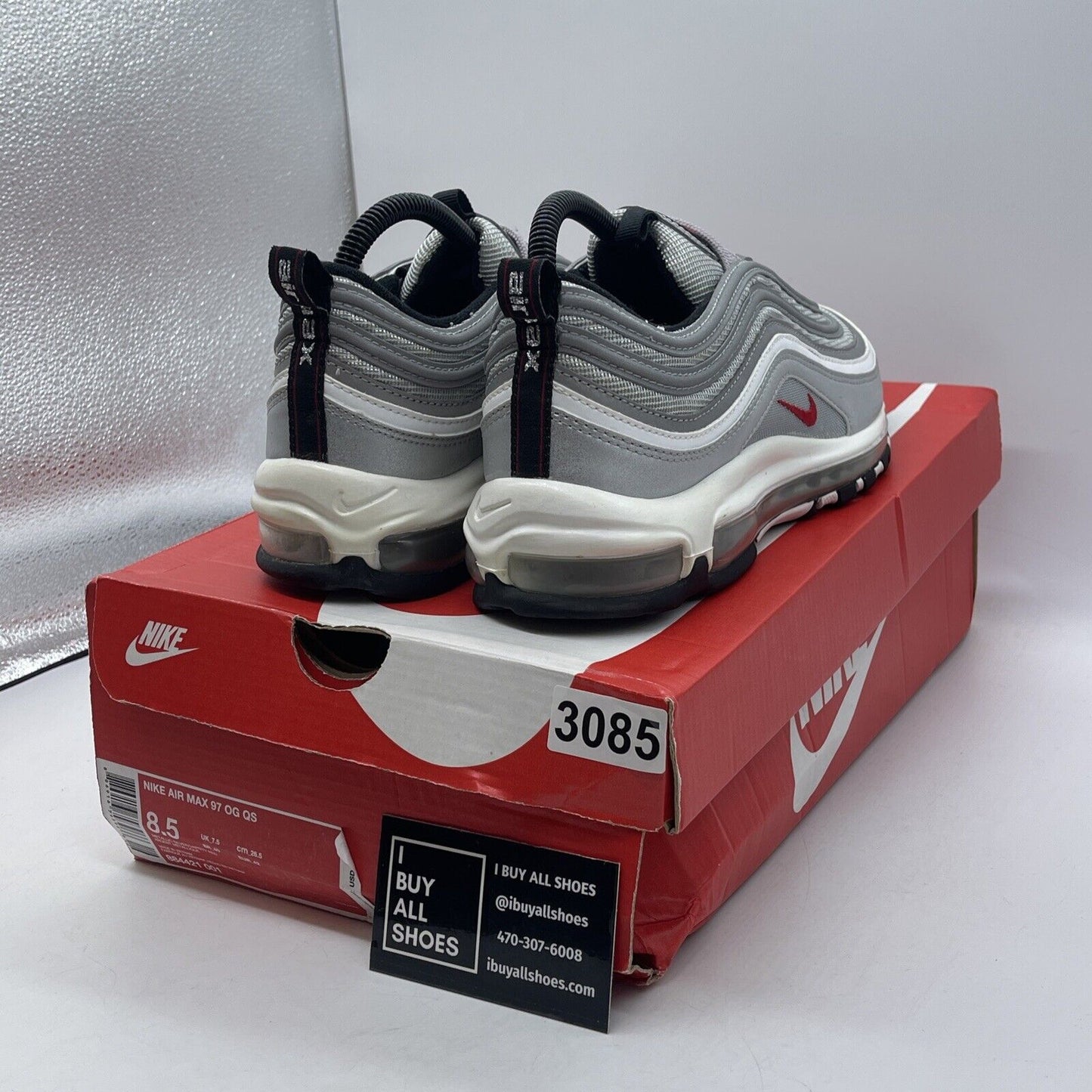 Size 8.5 - Nike Air Max 97 OG QS 2017 Silver Bullet White Red Suede (884421-001)