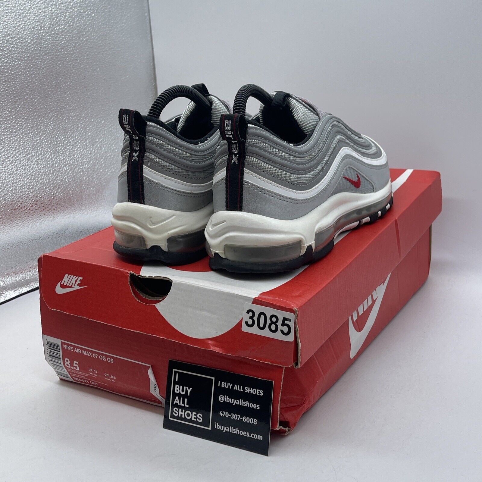Size 8.5 - Nike Air Max 97 OG QS 2017 Silver Bullet White Red Suede (884421-001)