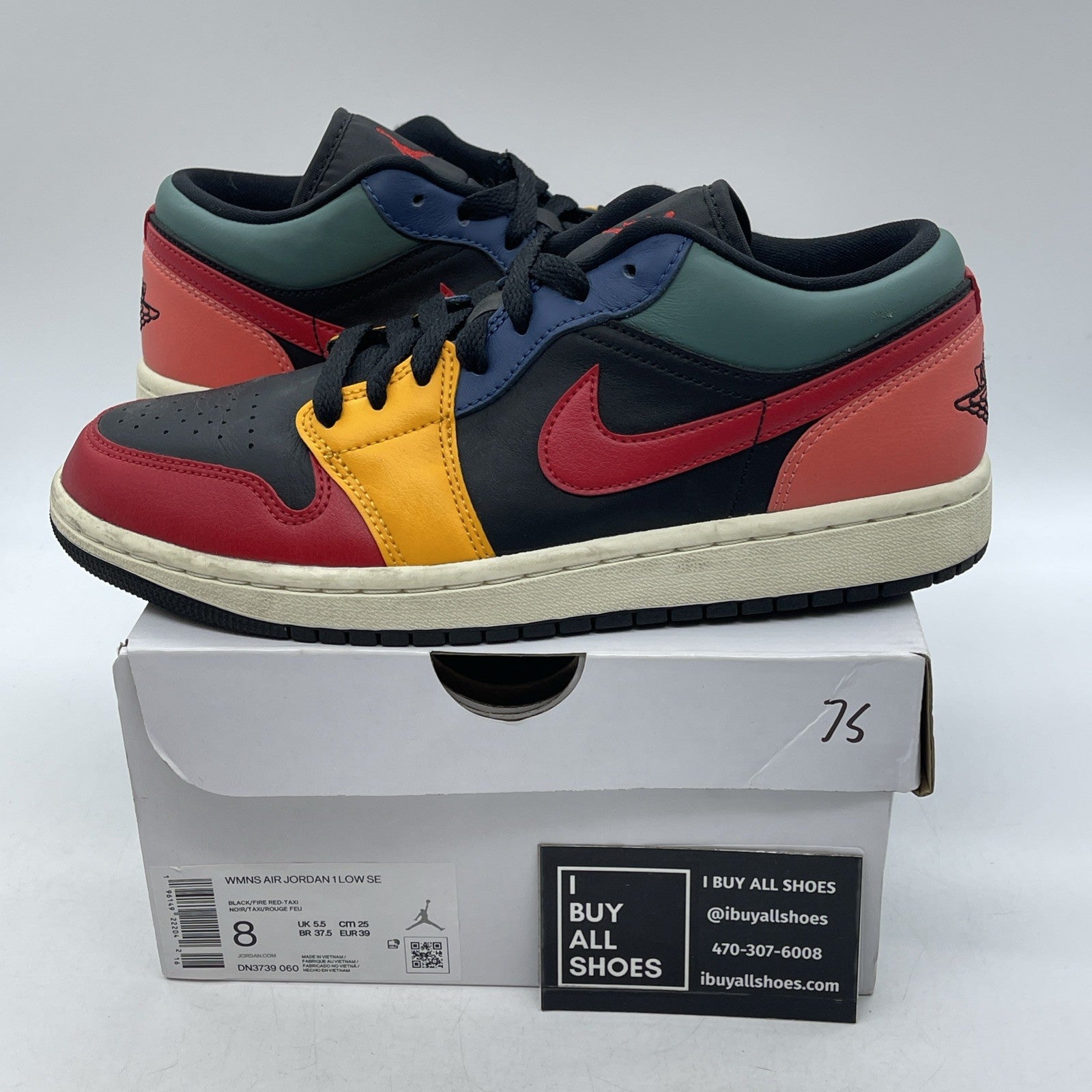 Size 8W - Air Jordan 1 SE Low Black Multi-Color (DN2739-060)