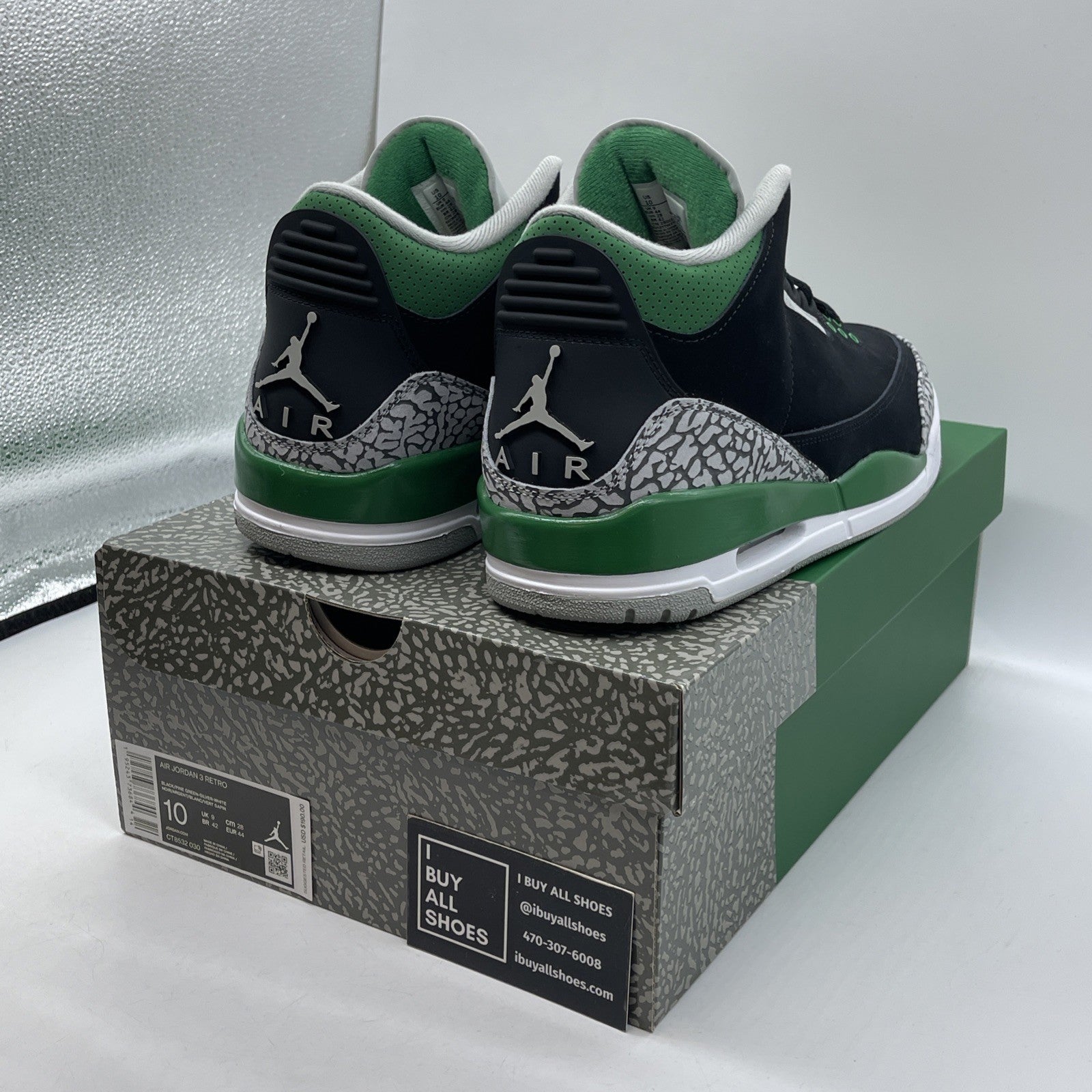 Size 10 - Jordan 3 Retro Mid Pine Green Grey Black Suede (CT8532-030)