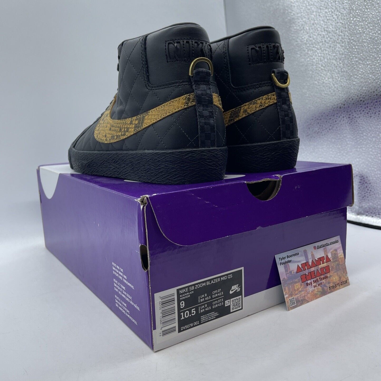 Size 9 - Nike Supreme x Zoom Blazer QS SB Mid Black Snakeskin (DV5078-001)