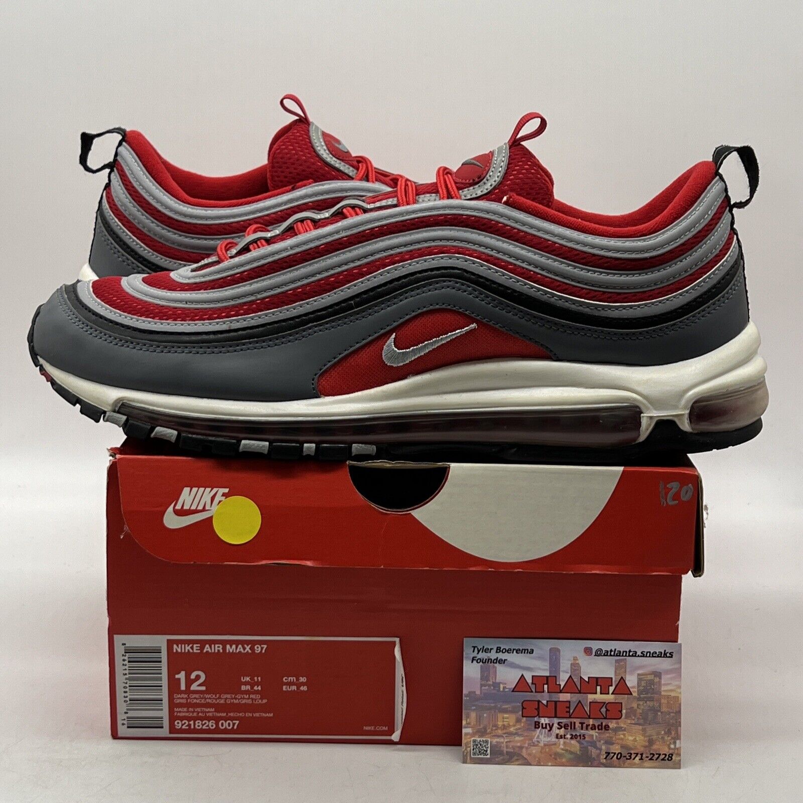 Size 12 - Nike Air Max 97 Gym Red Grey White Black Leather (921826-007)