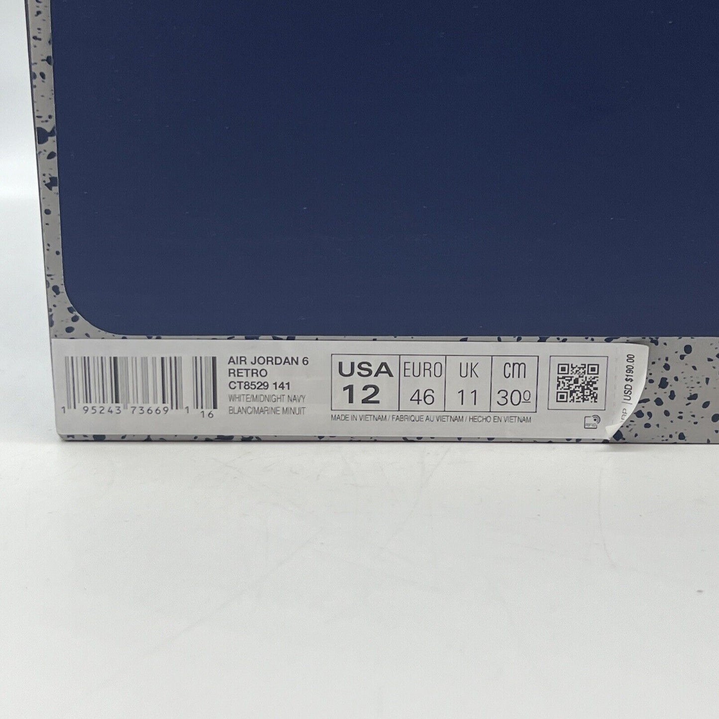 Size 12 - Jordan 6 Retro Midnight Navy Brand New Og All White