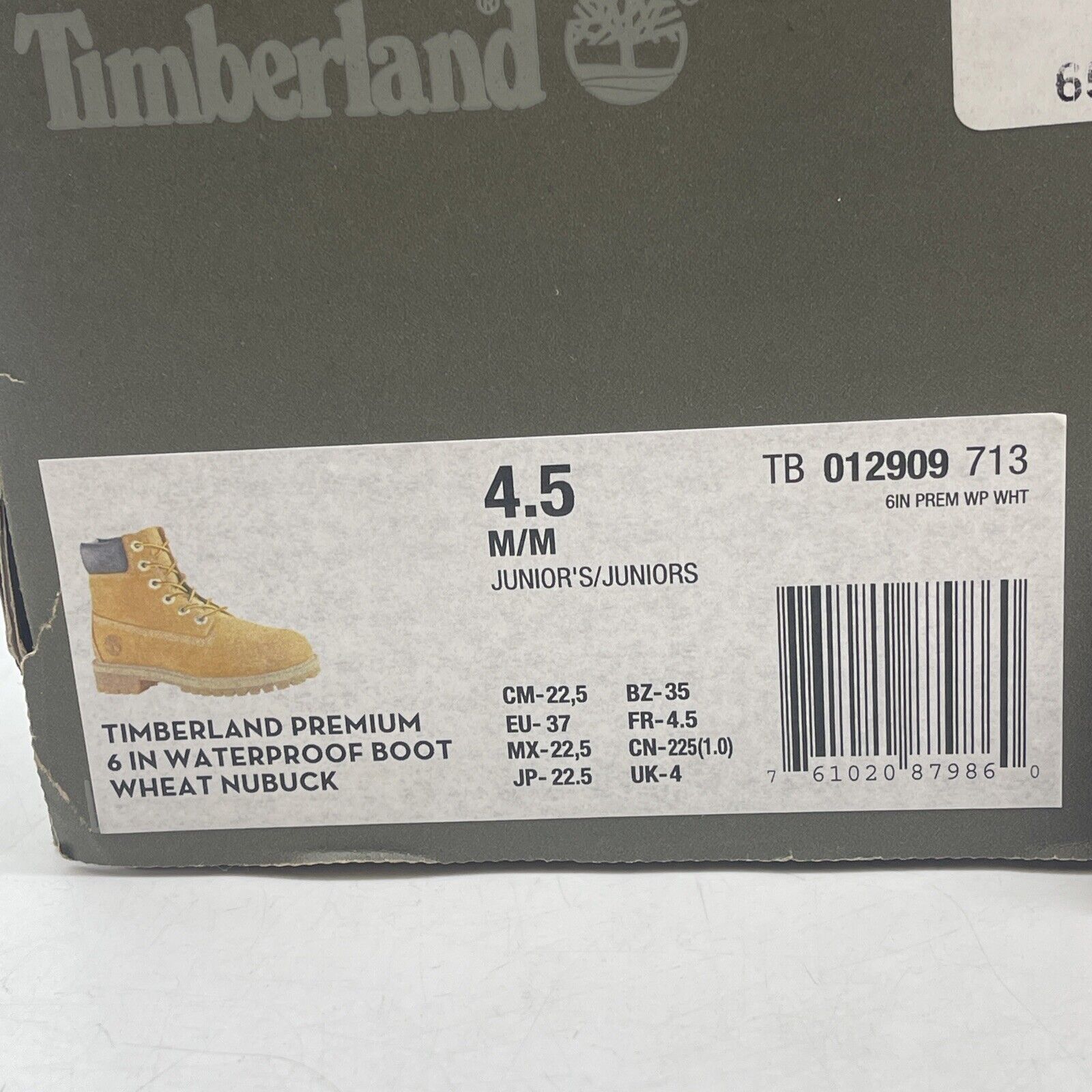 Size 4.5 Youth Timberland 6" Premium Wheat Brown Suede Leather (TB012909-713)