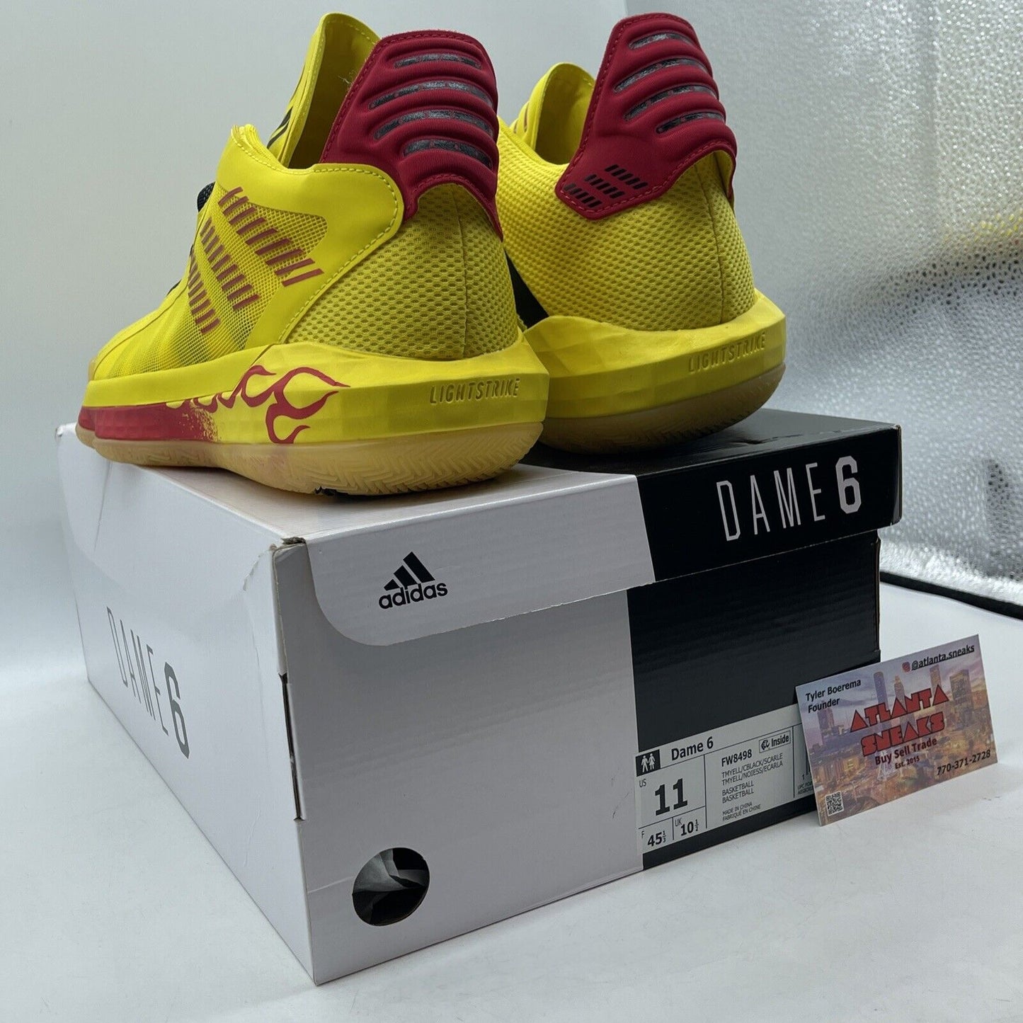 Size 11 - adidas Dame 6 Hot Rod Yellow Black Red (FW8498)