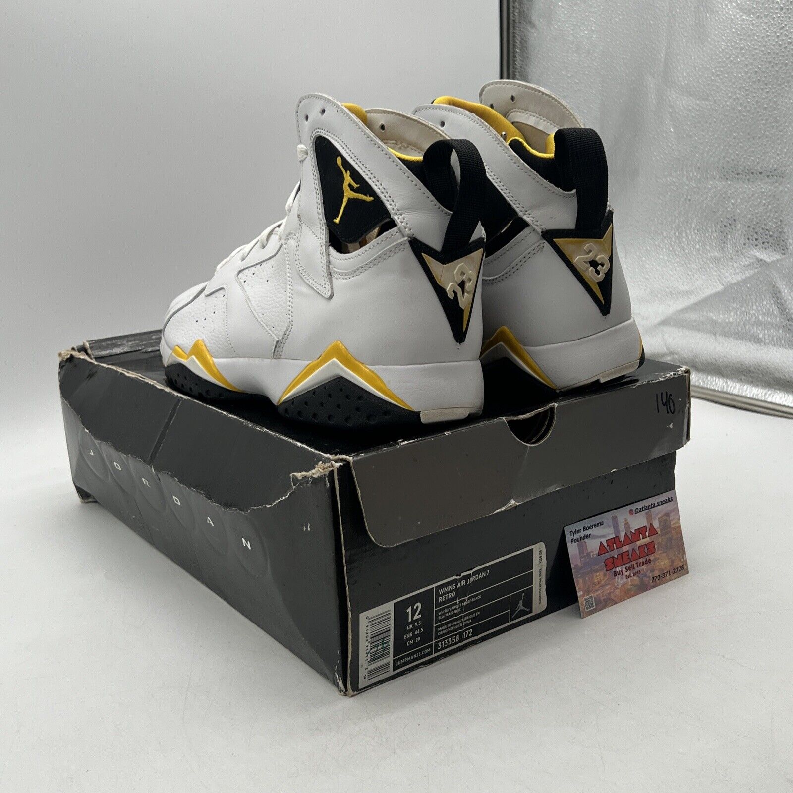 Size 12 - Air Jordan 7 Retro White Varsity Maize W Black Yellow (313358-172)