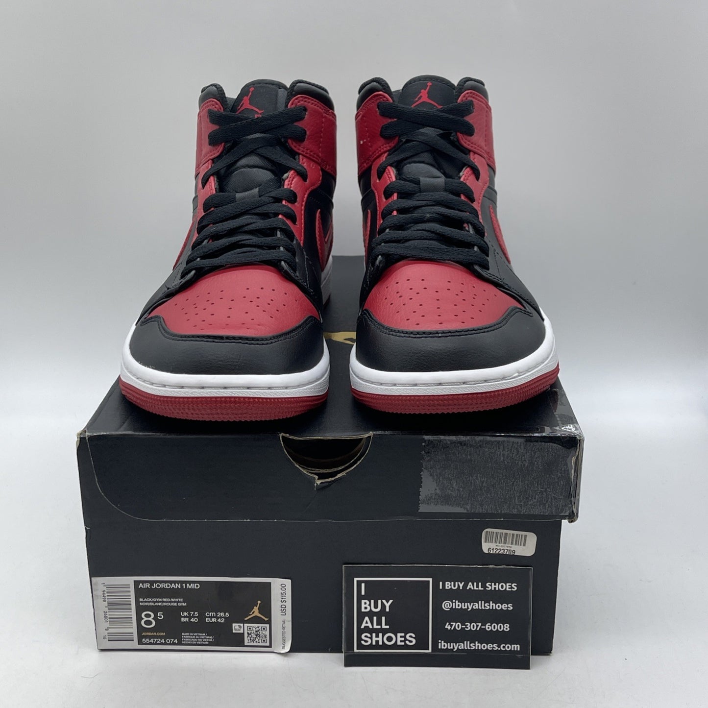 Size 8.5 - Jordan 1 Mid Banned Red Black Leather (554724-074)