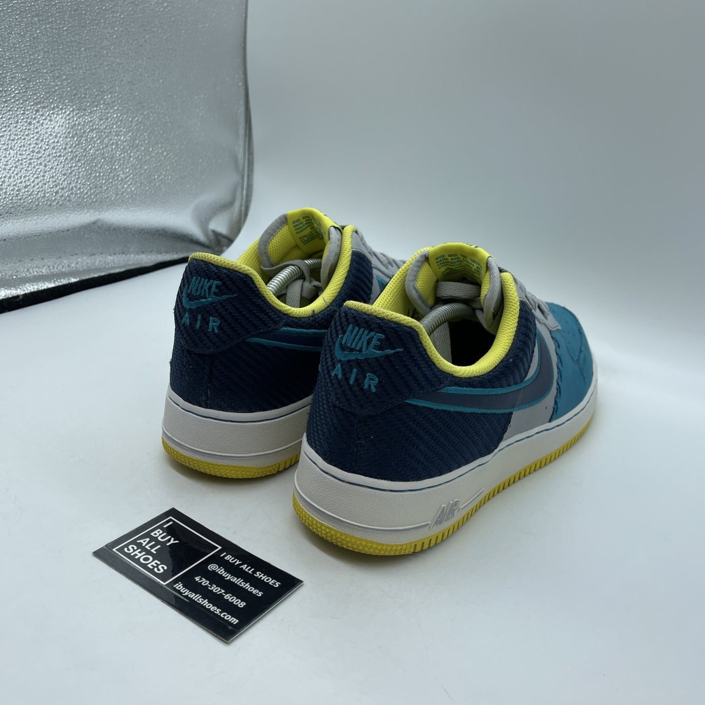 Size 12 - Nike Air Force 1 Low Grey Teal Blue Yellow Suede Leather (488298-039)