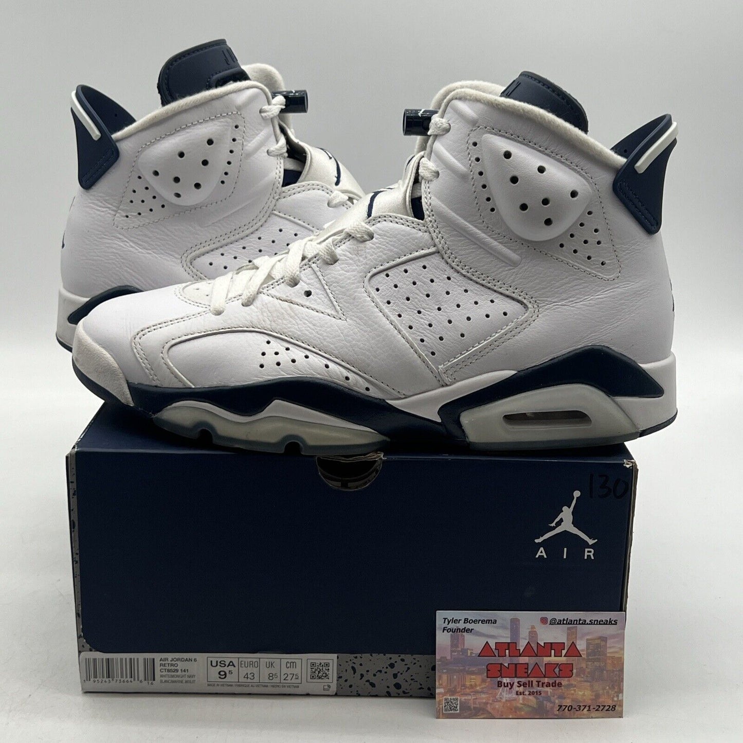 Size 9.5 - Jordan 6 Retro Midnight Navy White Leather (CT8529-141)