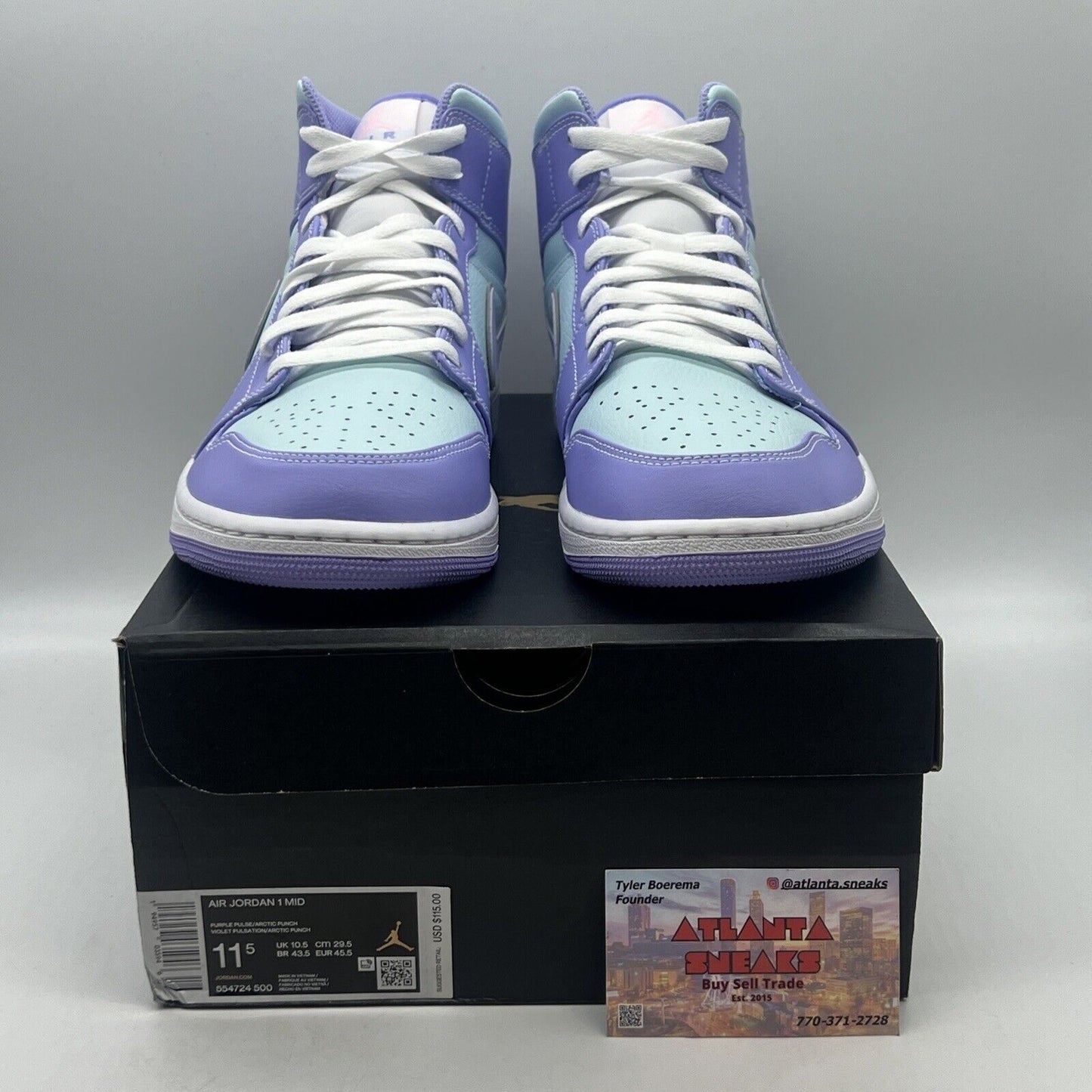 Size 11.5 - Jordan 1 Mid Purple Pulse White Brand New Og All