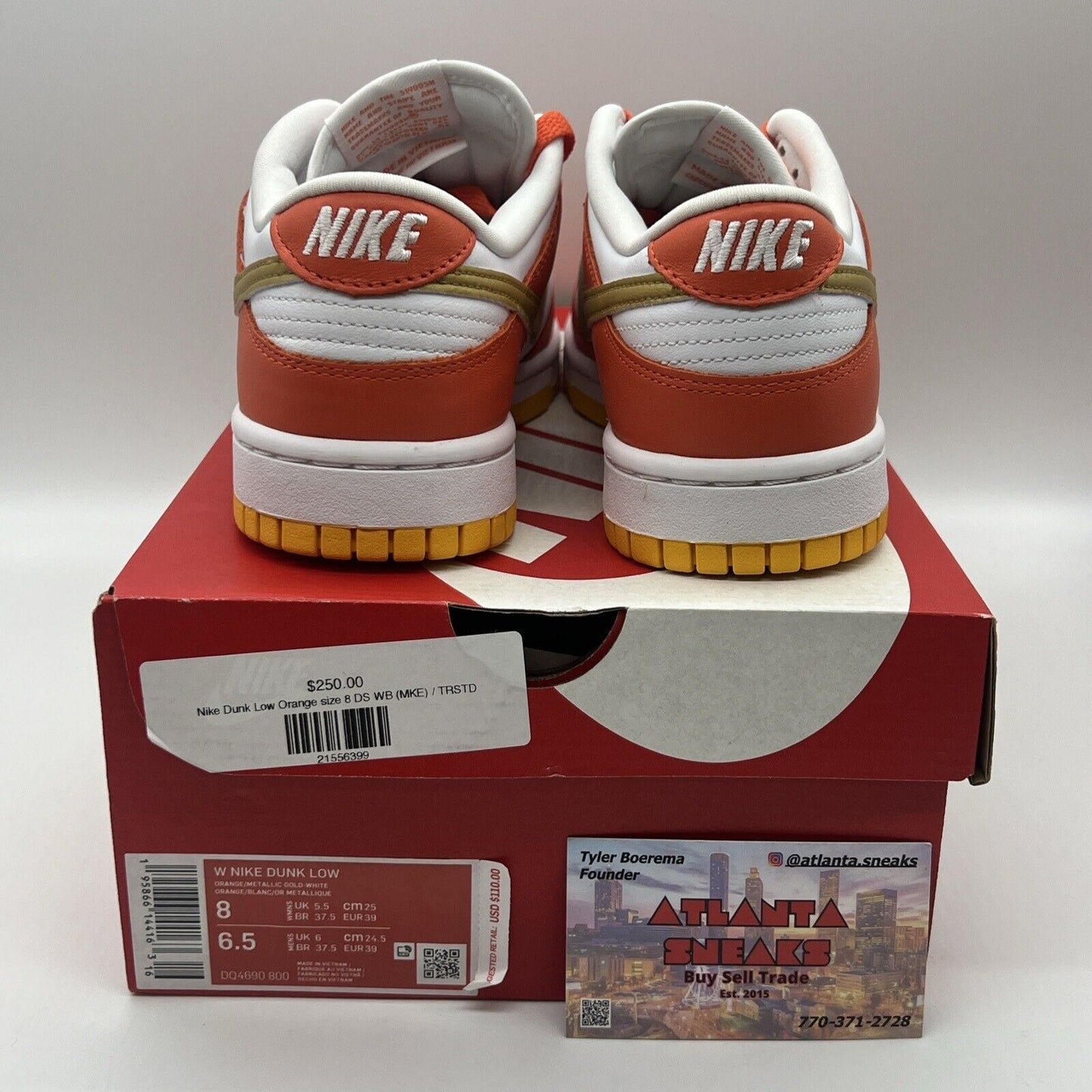 Size 8 - Nike Dunk Low White  2021 - DQ4690-800 White Orange Gold Brand New