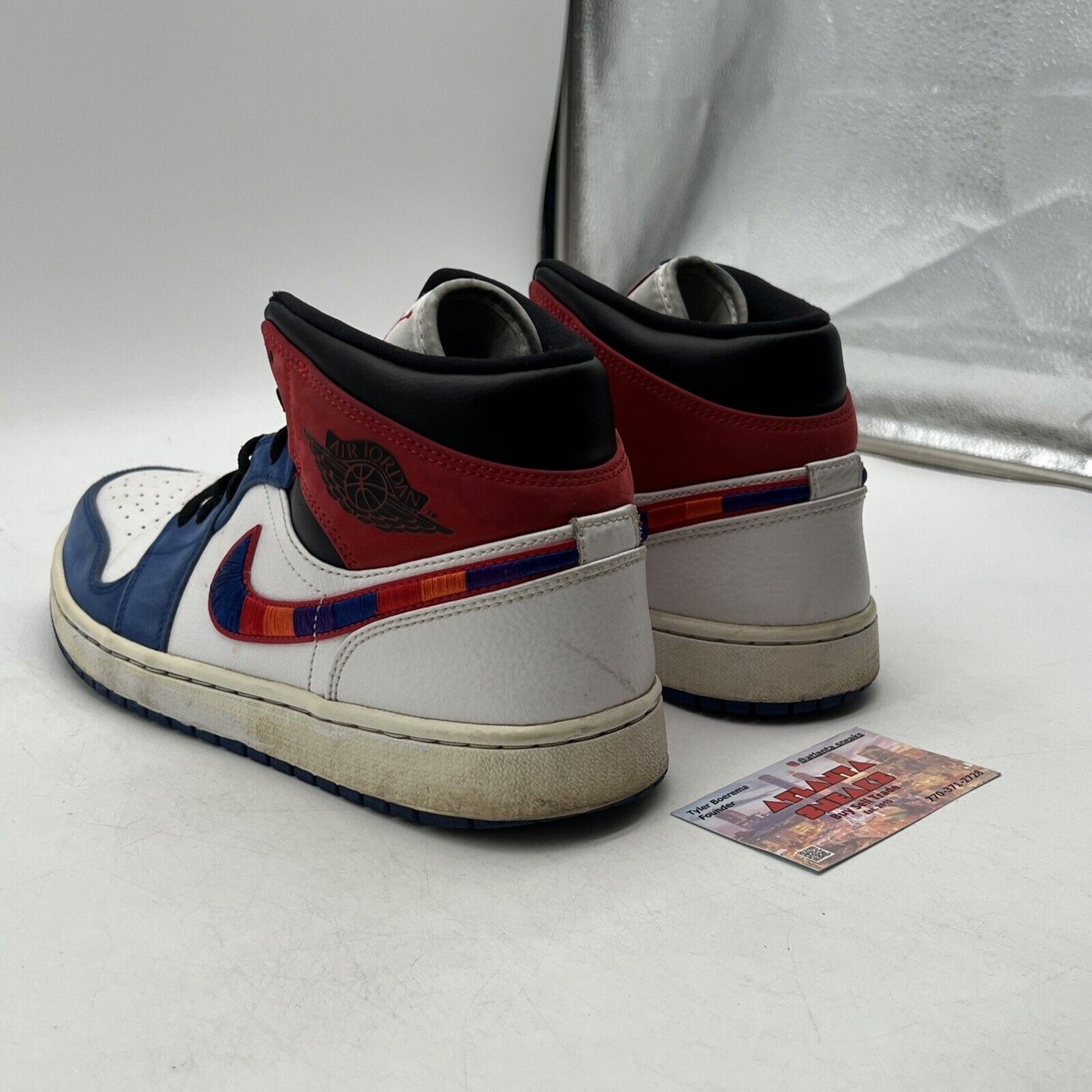 Size 10 - Air Jordan 1 Mid Multicolored Swoosh Blue Red White (852542-146)