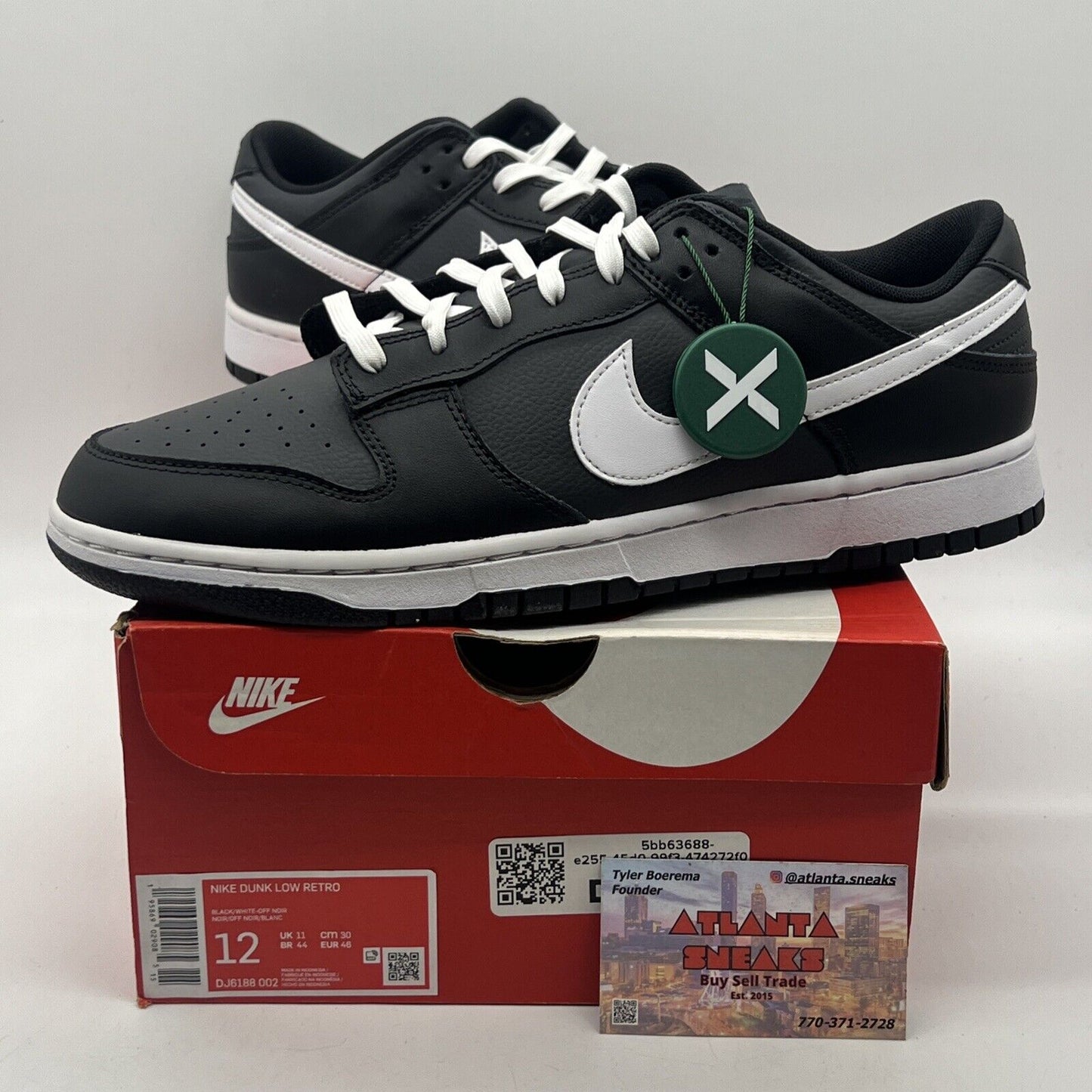 Size 12 - Nike Dunk Low Black Panda White Leather (DJ6188-002)