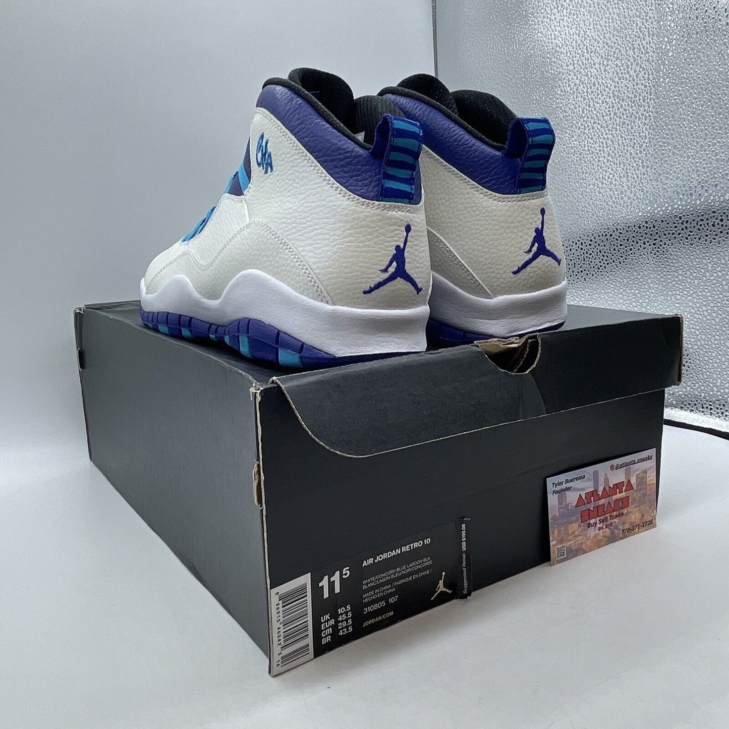Size 11.5 - Air Jordan 10 Retro Charlotte Hornets White Blue (310805-107)