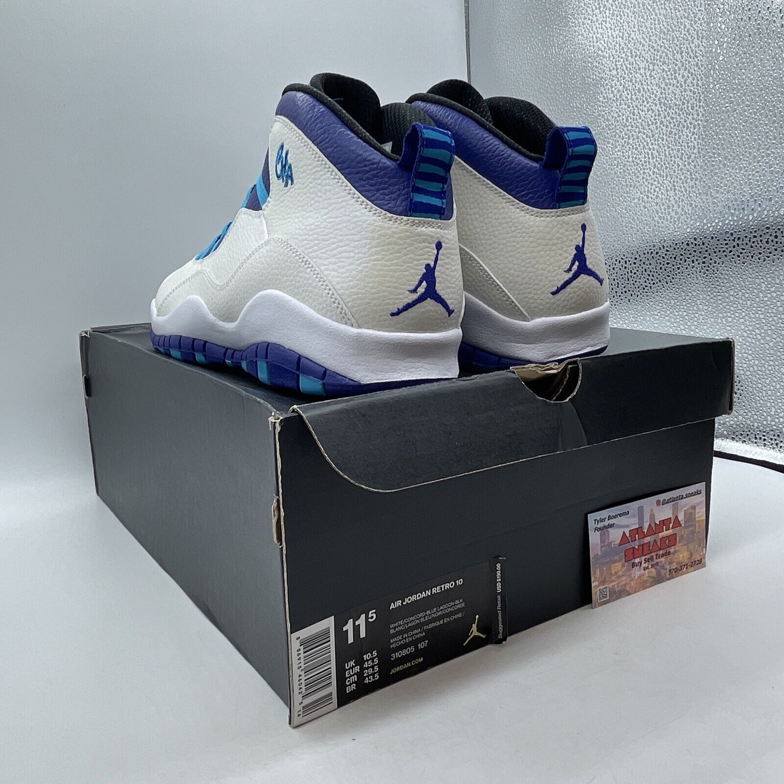 Size 11.5 - Air Jordan 10 Retro Charlotte Hornets White Blue (310805-107)