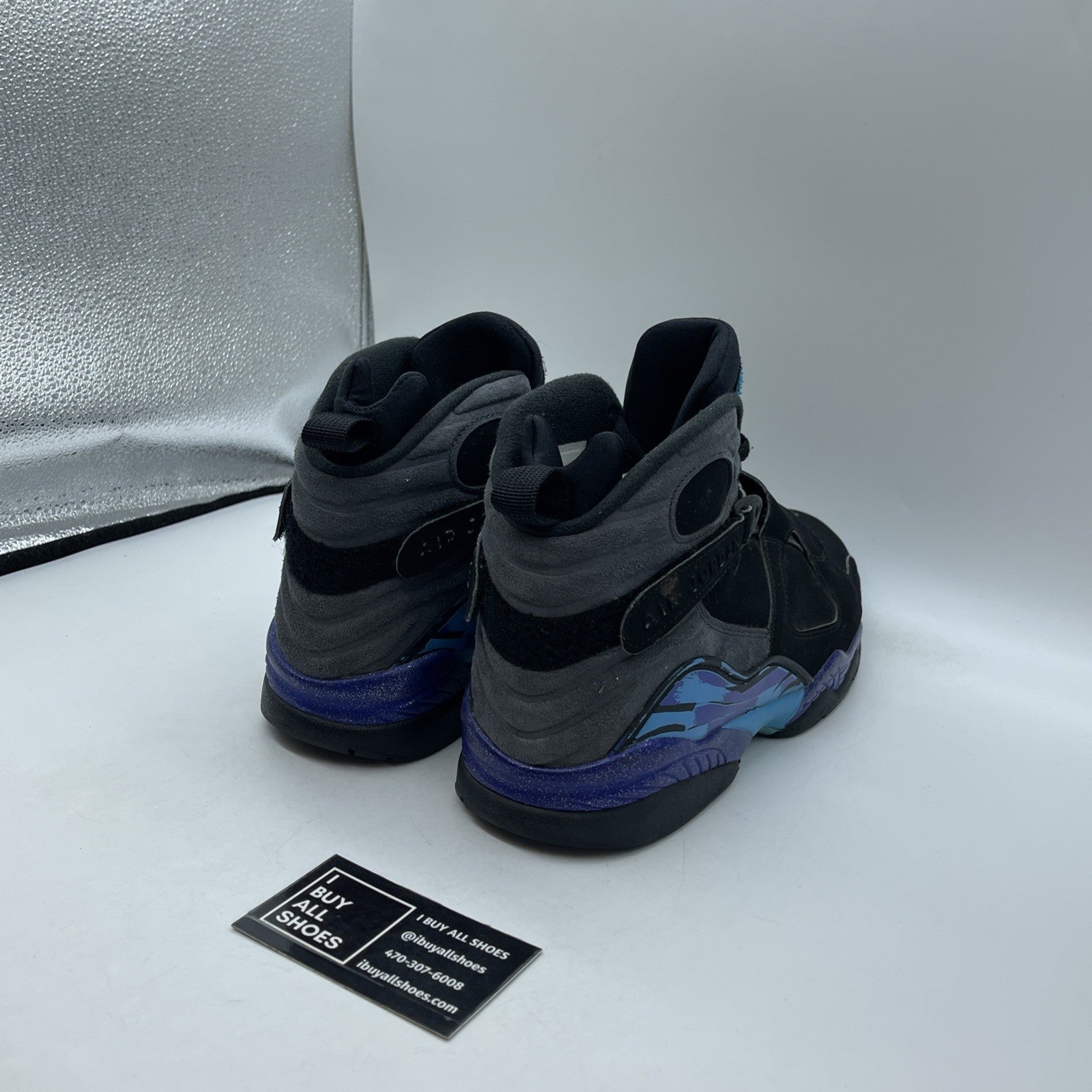 Size 10.5 - Air Jordan 8 Retro Aqua 2015 Grey Black Suede (305381-025)